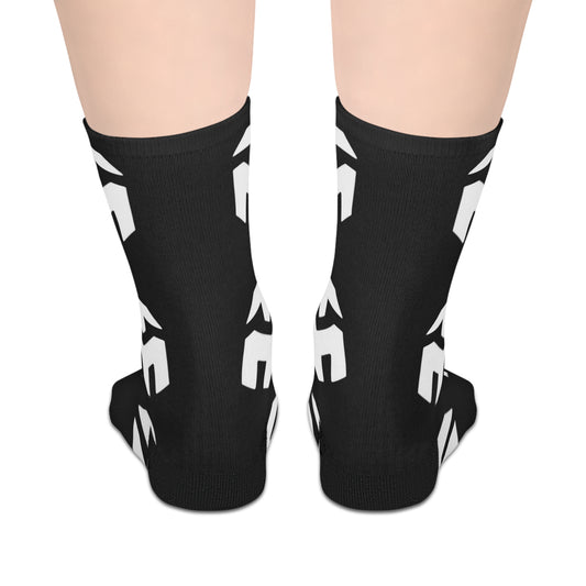 Black Mid-Length Socks with White Geometric Pattern — Bold Streetwear Crew Socks