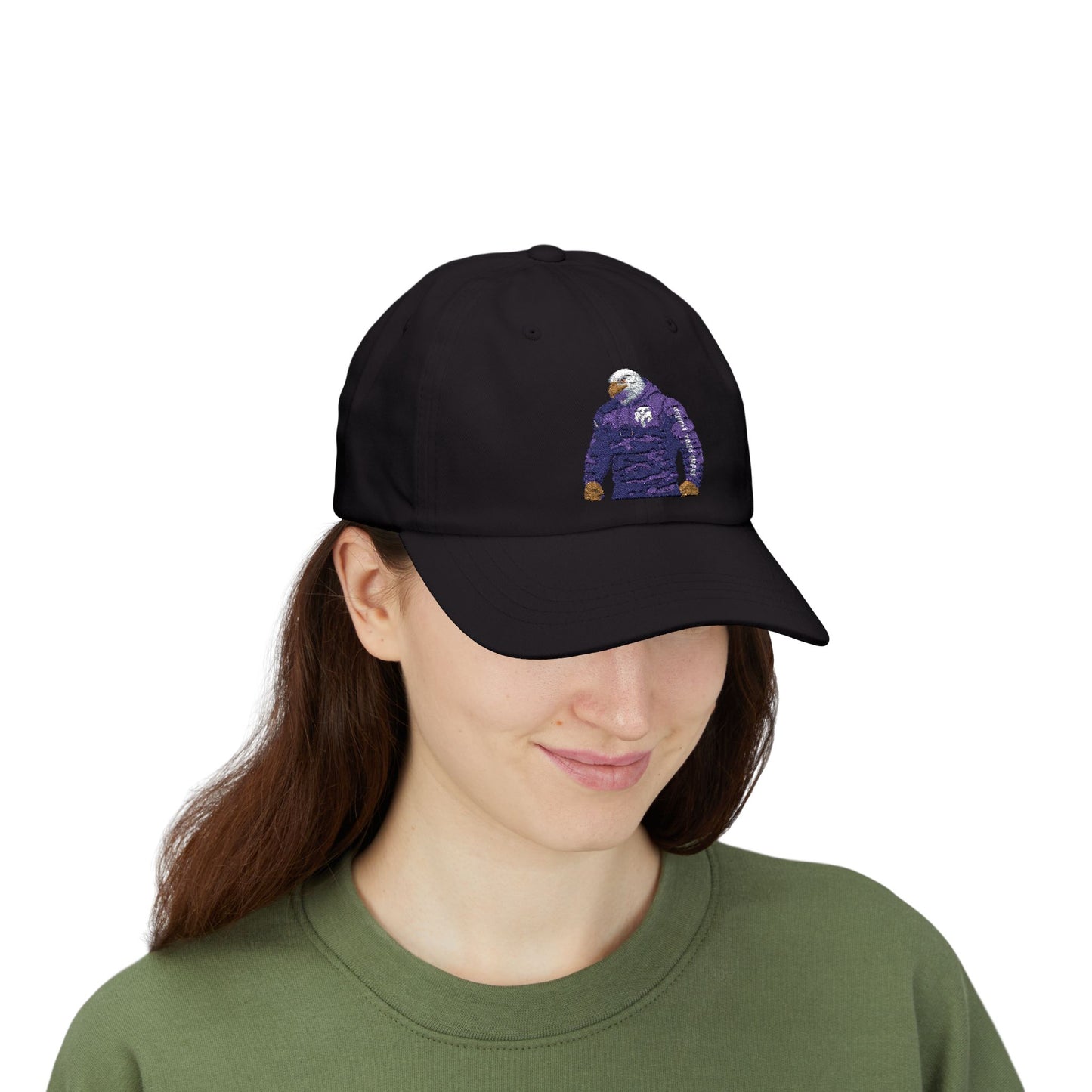 Eagle Mascot Dad Cap — Cozy Purple Hoodie Bird Embroidered Baseball Hat