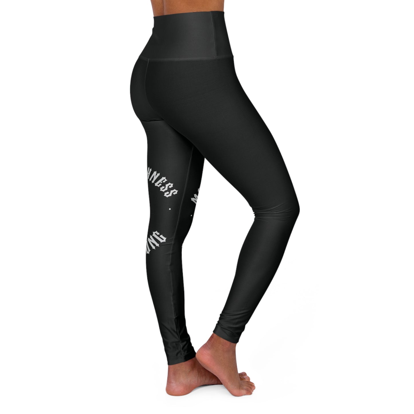 High-Waisted Yoga Leggings — Mental Strength Symbol Black AOP