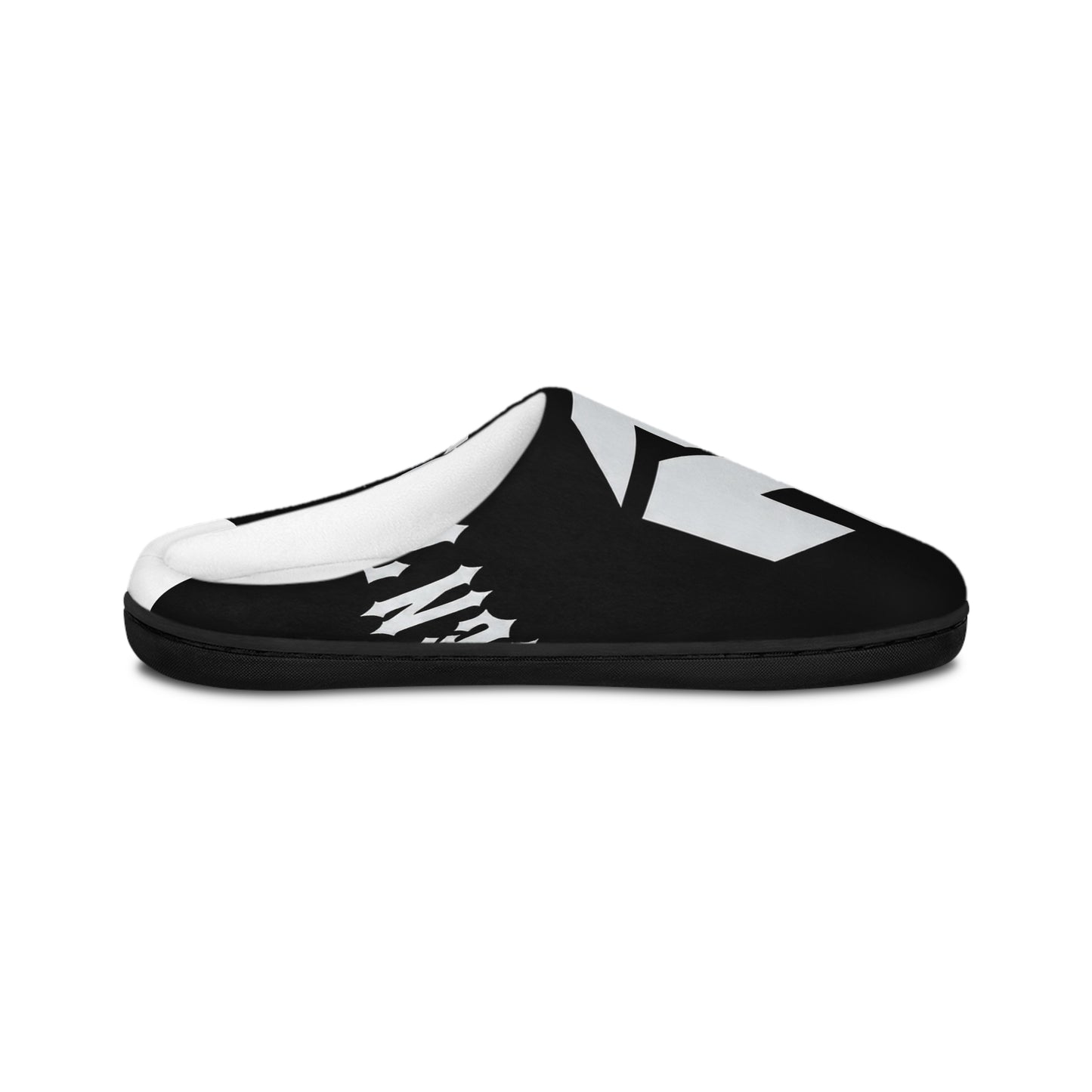 Men's Indoor Slippers — Bold Black & White Geometric Logo Slip-Ons