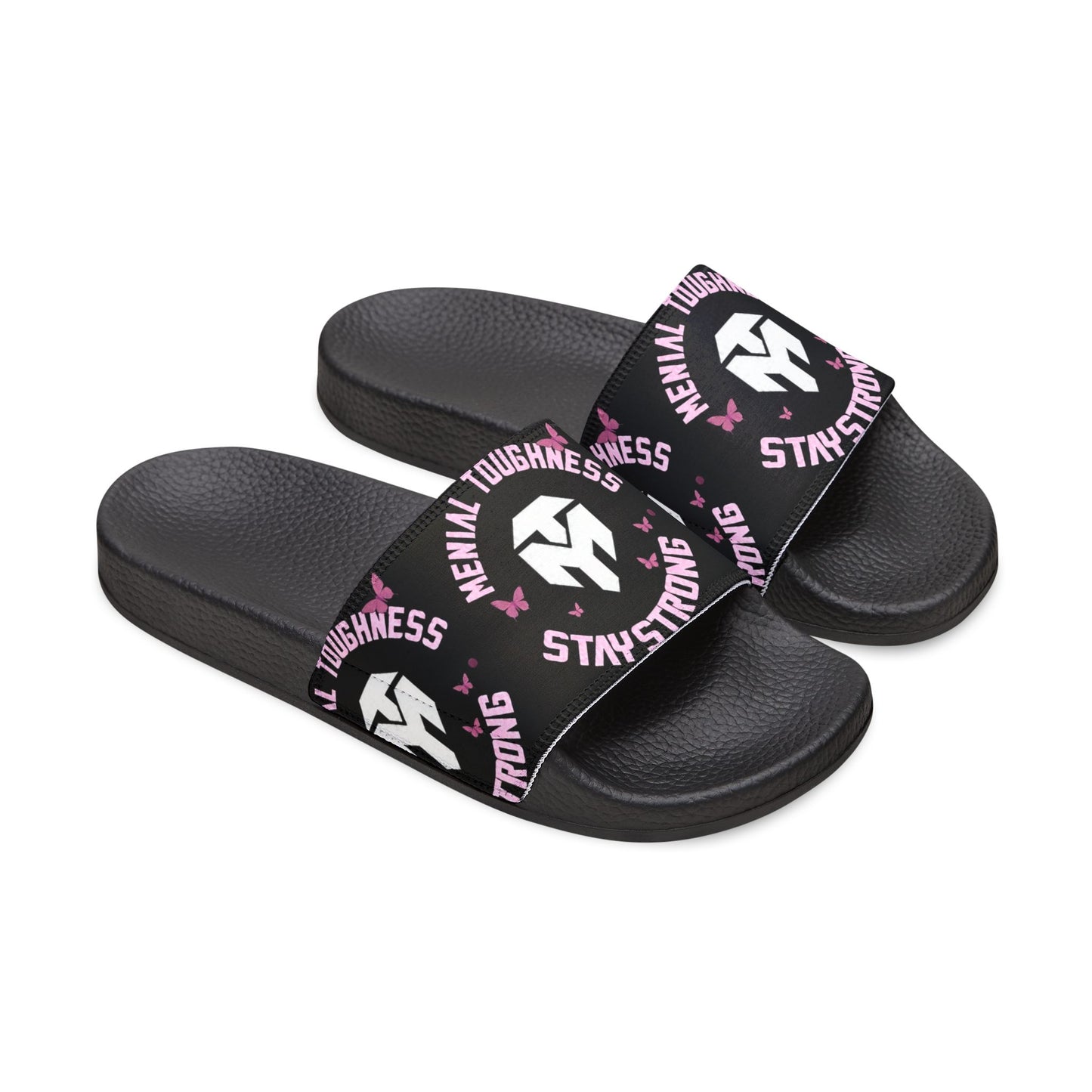 Men's Removable-Strap Slide Sandals — Black Athletic Comfort with Logo Strap