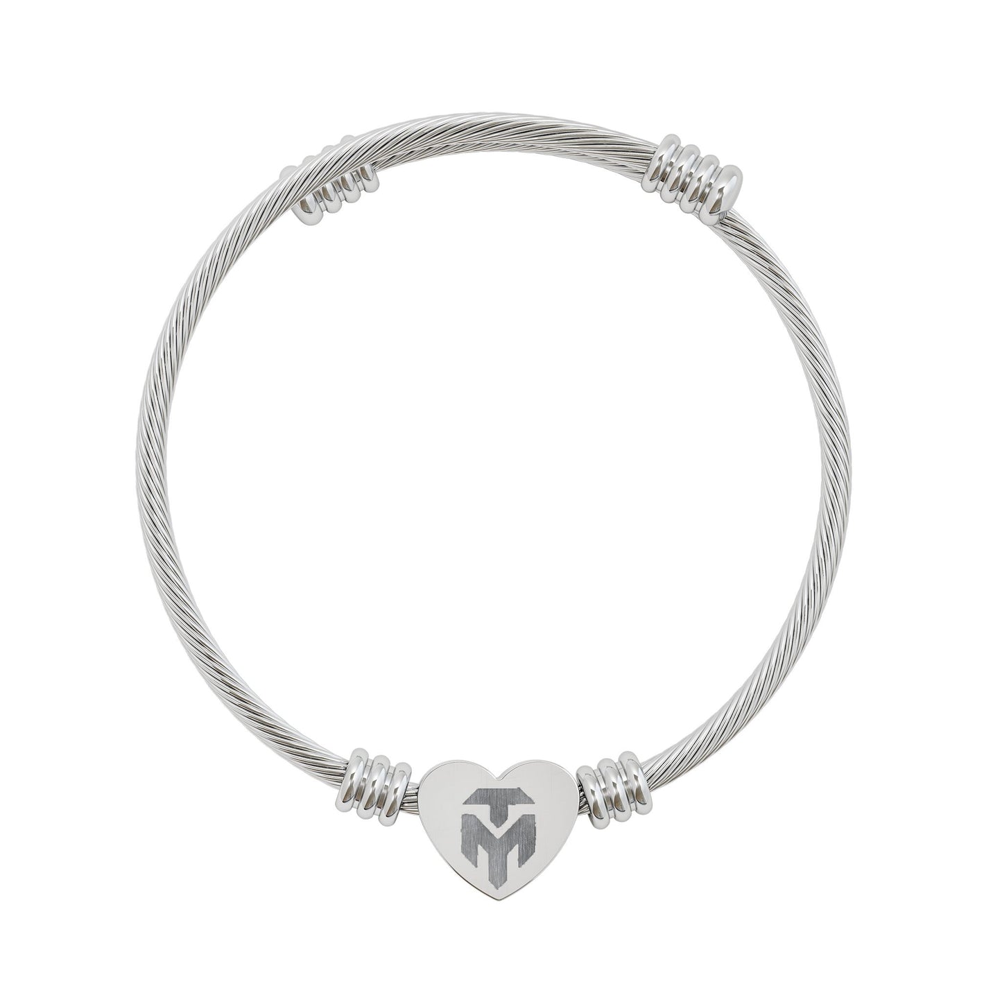 Heart Engraved Cuff Bracelet — Personalized Silver Heart Charm