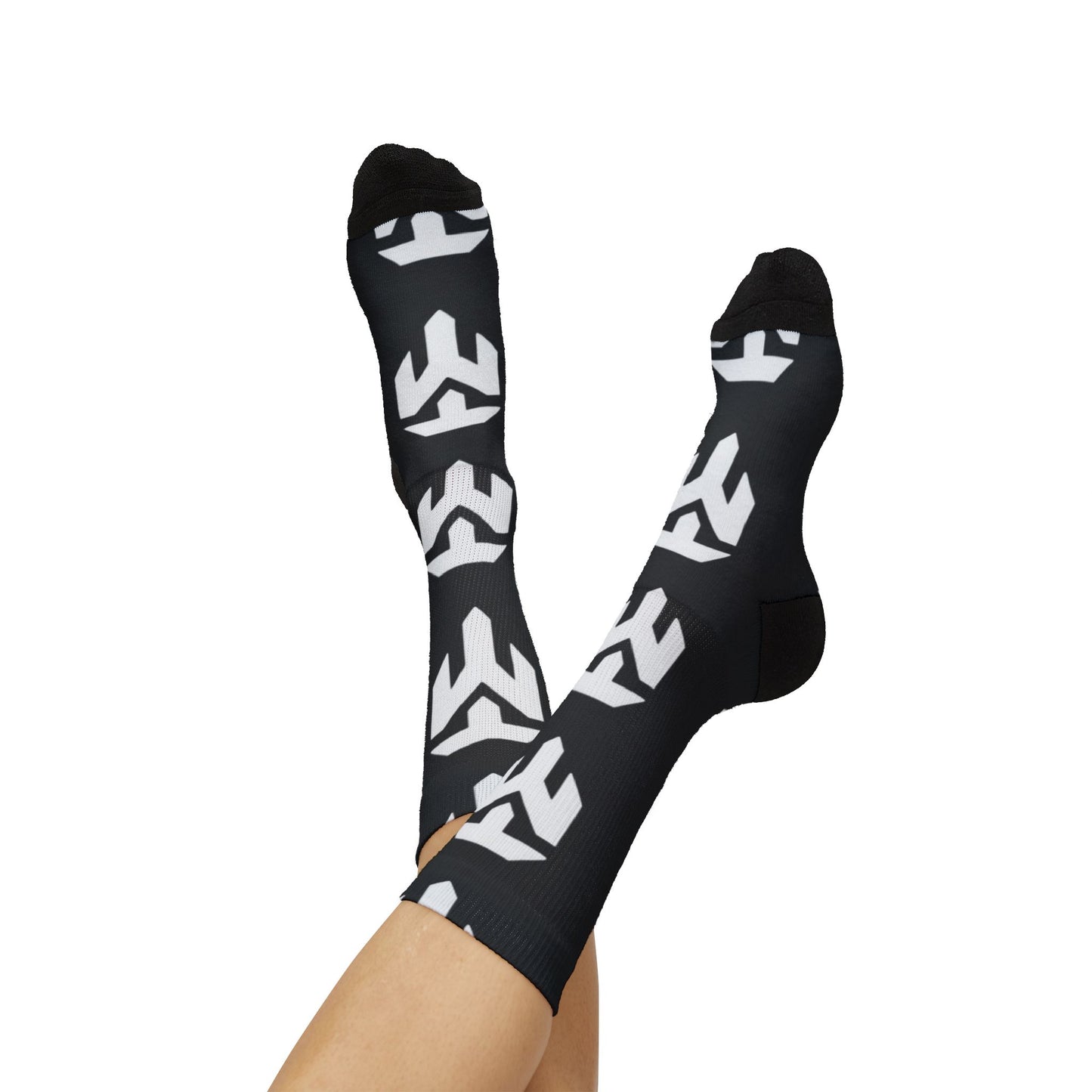 Logo Pattern Sublimation Socks — Black Monogram Athletic Crew Socks