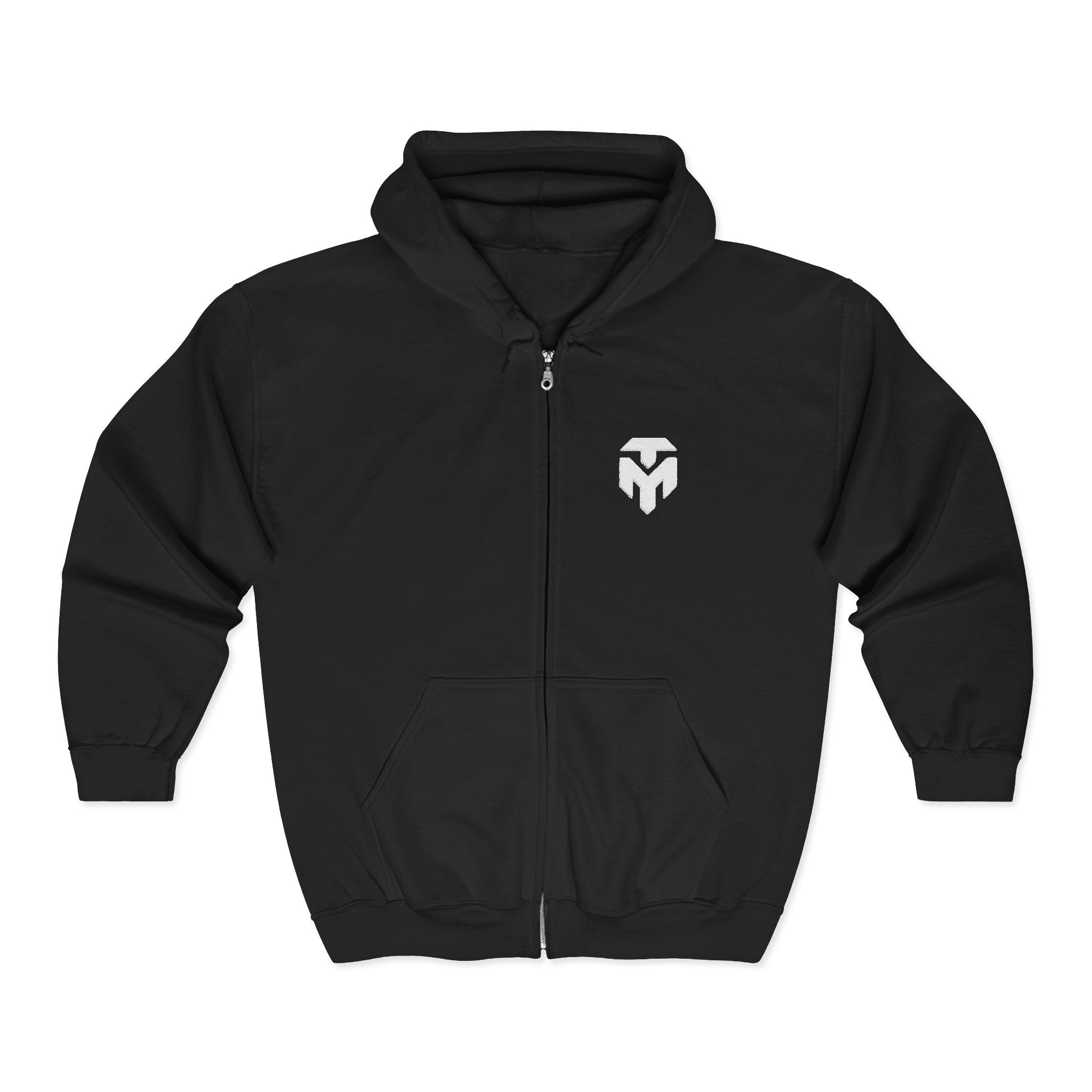 Emblem Zip Hoodie — Minimalist Shield Chest Logo Full-Zip Sweatshirt
