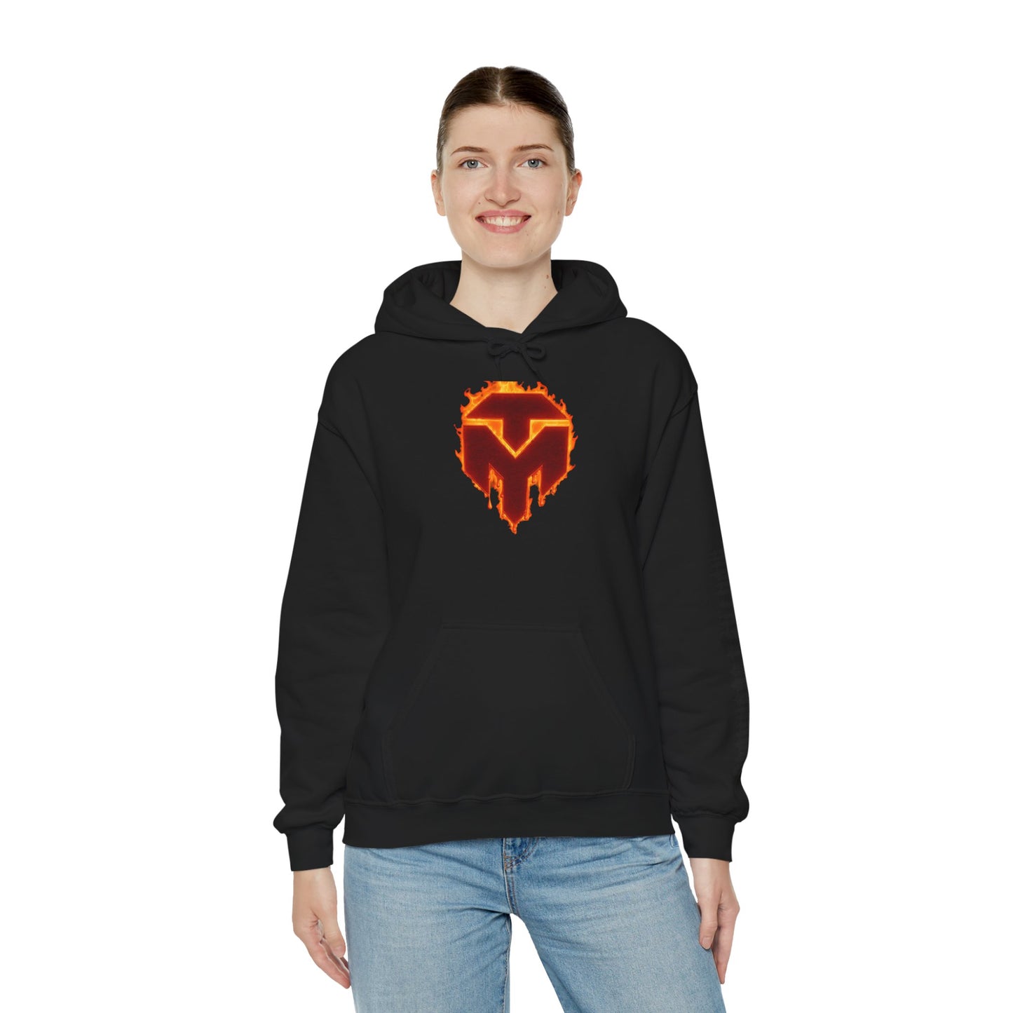 Molten Shield Logo Hoodie — Gaming Streetwear Hooded Sweatshirt with ‘Strength in Darkness’ Sleeve Text