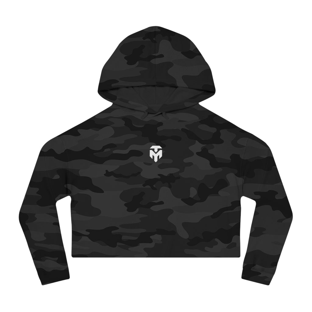 Cropped Hoodie — Black Camo “Mental Toughness Stay Strong” Women’s Athletic Crop