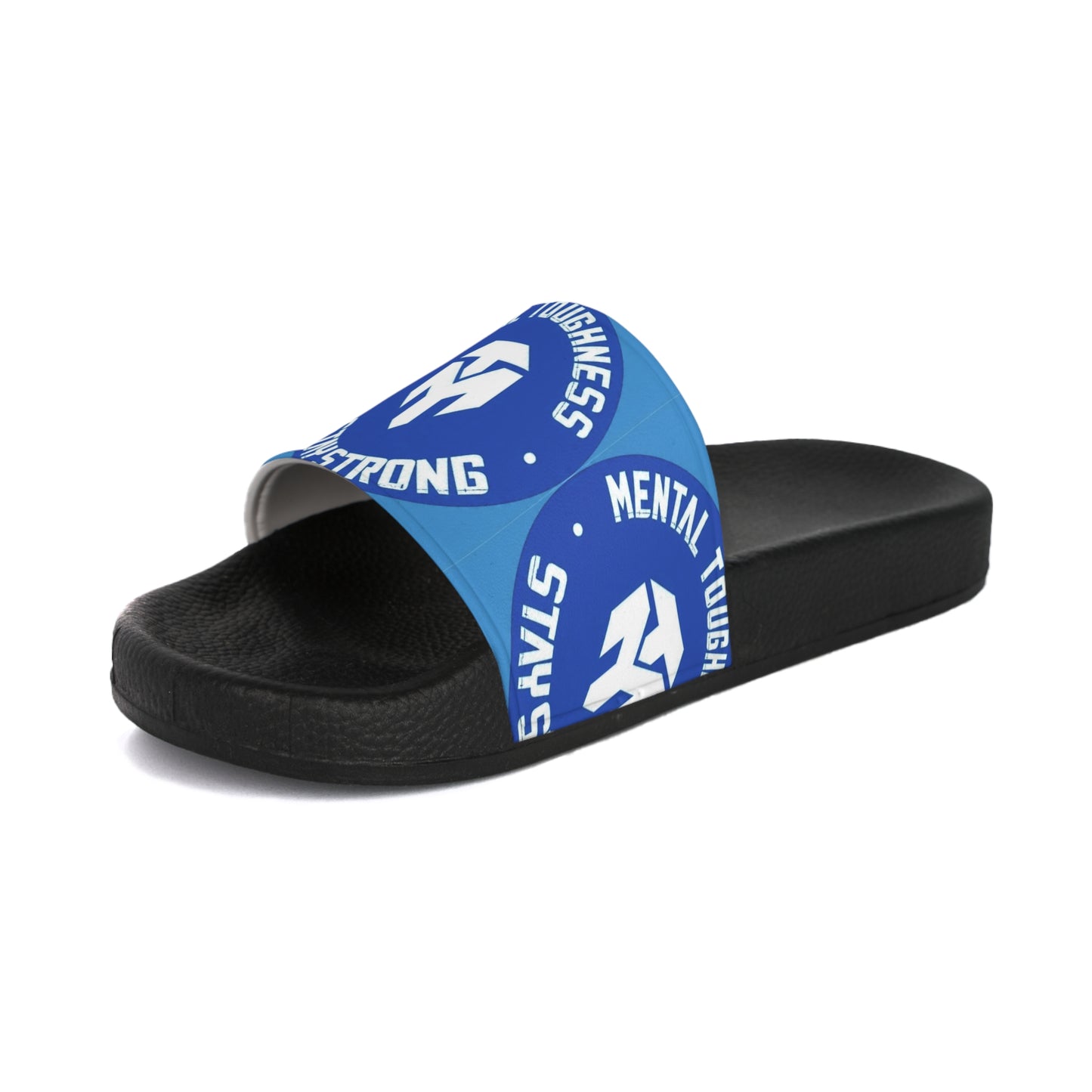 Slide Sandals — Blue 'Mental Toughness Stays Strong' Athletic Pool Slides