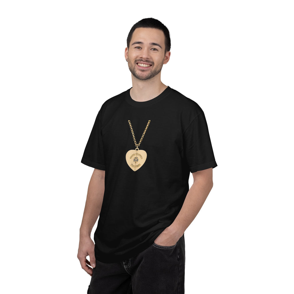 Heart Locket Necklace Graphic T-Shirt — Vintage Gold Pendant Tee