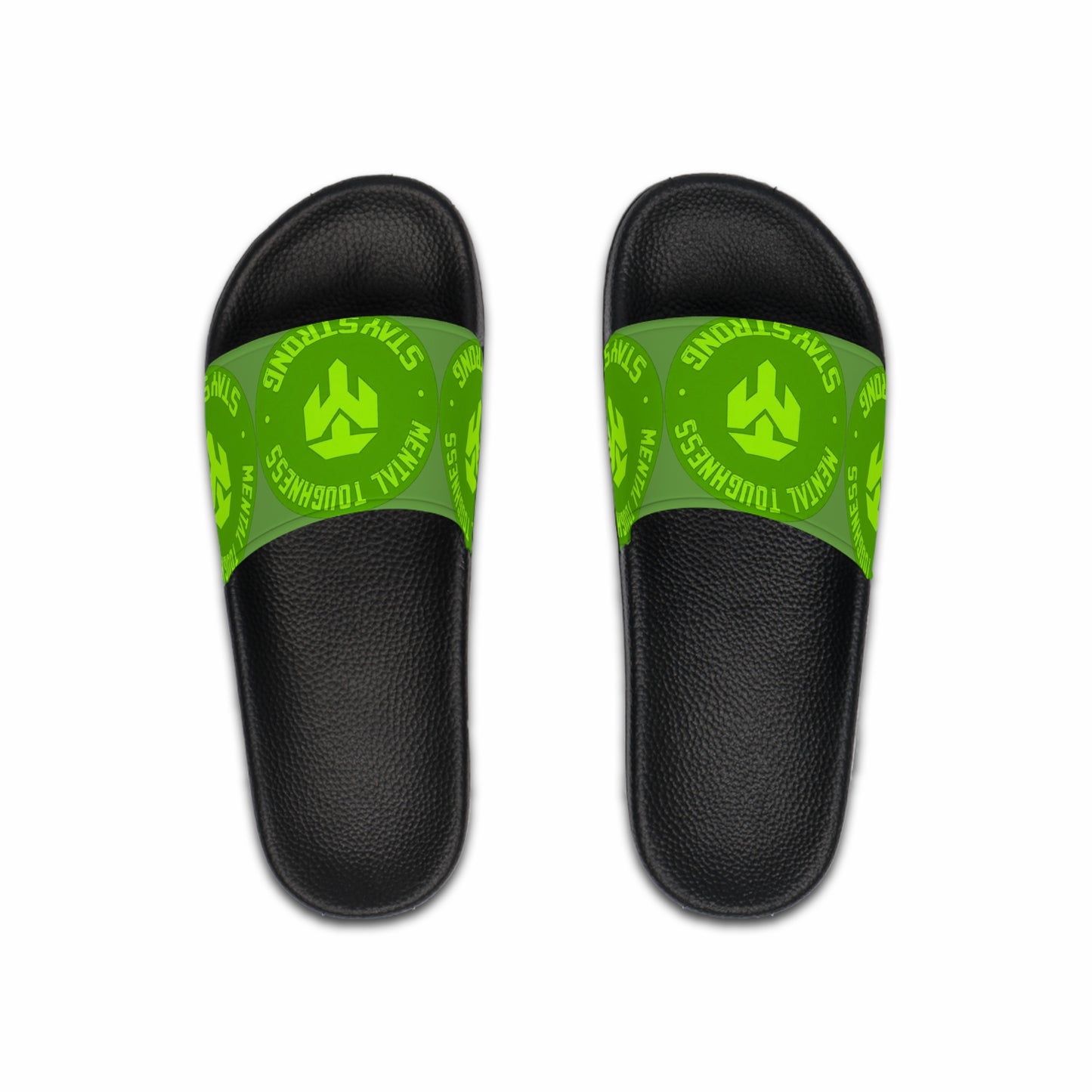 Slide Sandals — Green 'Stay Strong' Athletic Logo Slides