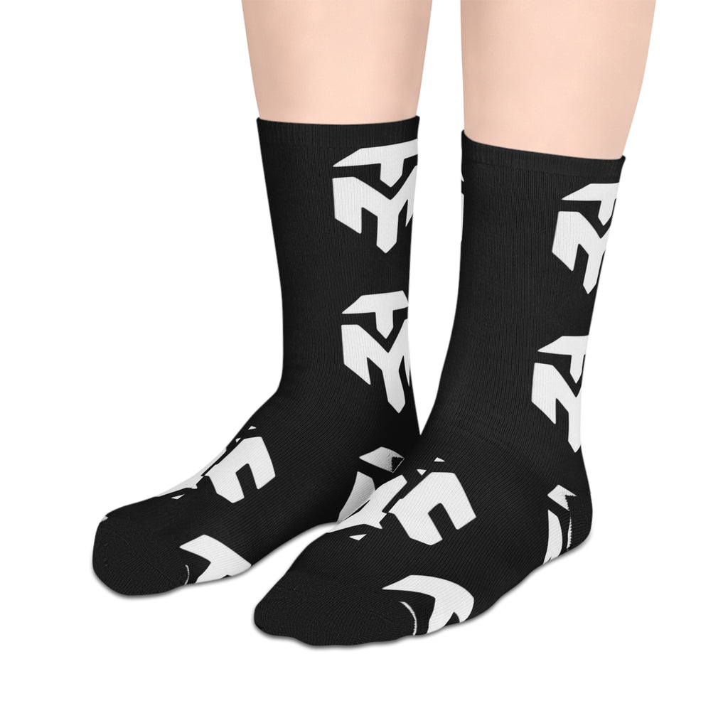 Black Mid-Length Socks with White Geometric Pattern — Bold Streetwear Crew Socks