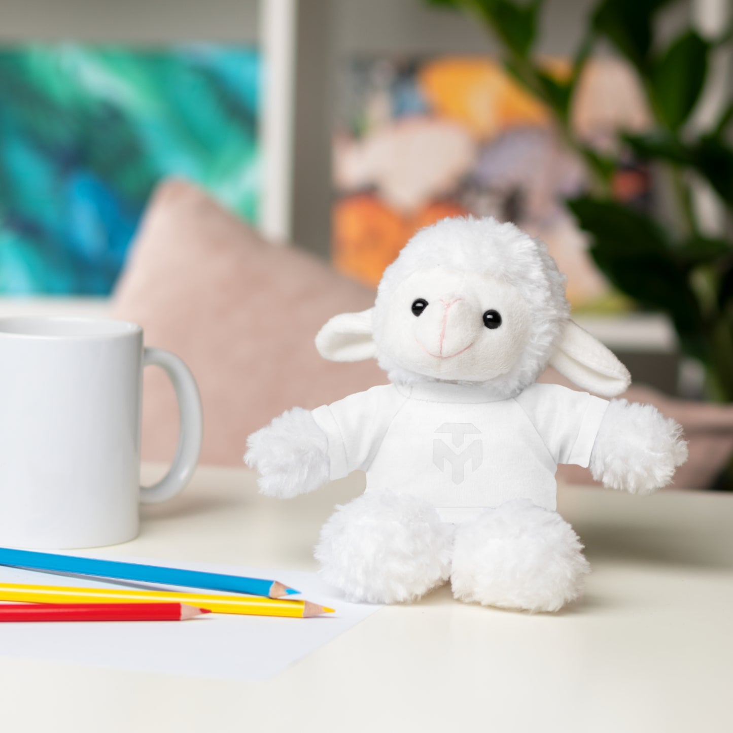 Pink Tee Teddy Bear Plush — Cute Stuffed Animal with Printed Shirt