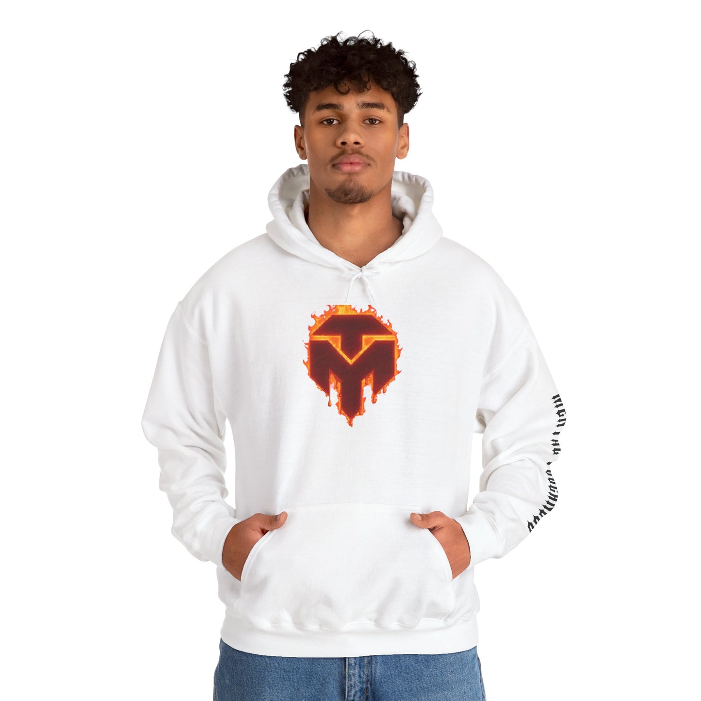 Molten Shield Logo Hoodie — Gaming Streetwear Hooded Sweatshirt with ‘Strength in Darkness’ Sleeve Text