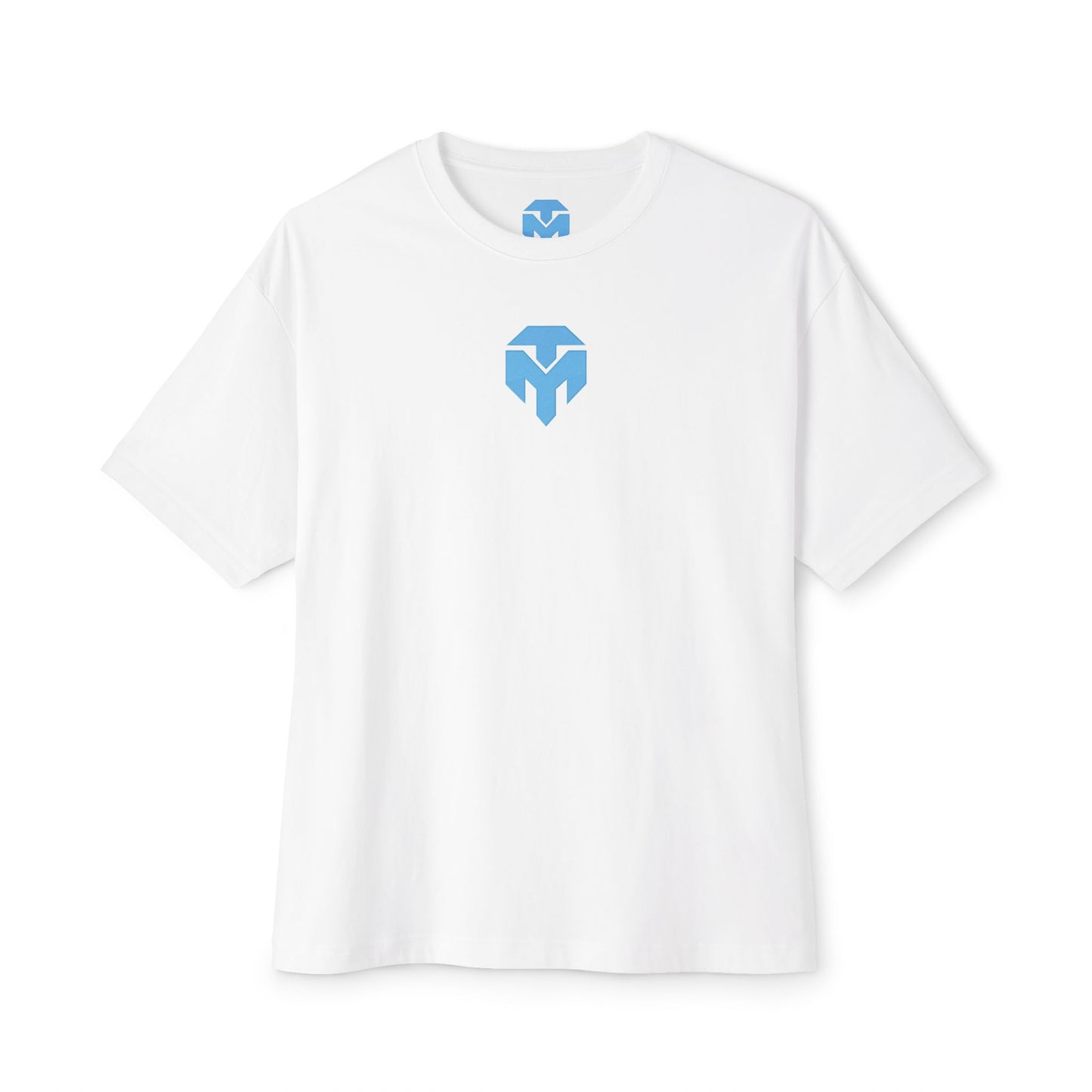 Minimalist Blue Shield Logo Tee — Oversized Boxy T-Shirt