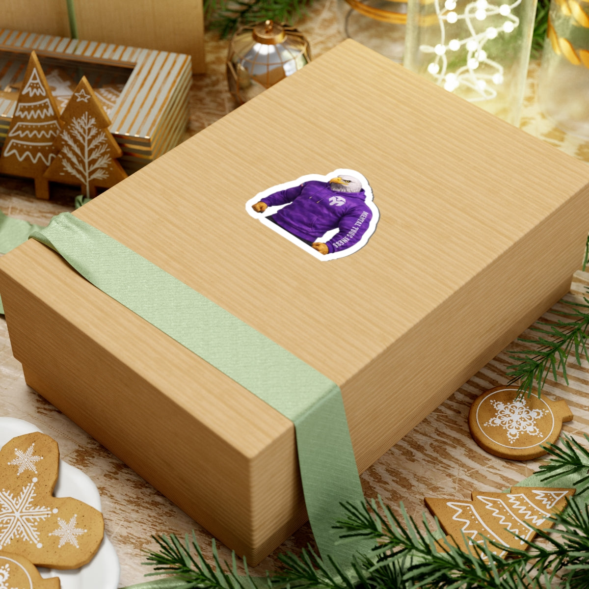 Eagle Mascot Sticker — Purple Hoodie Athletic Logo Kiss-Cut