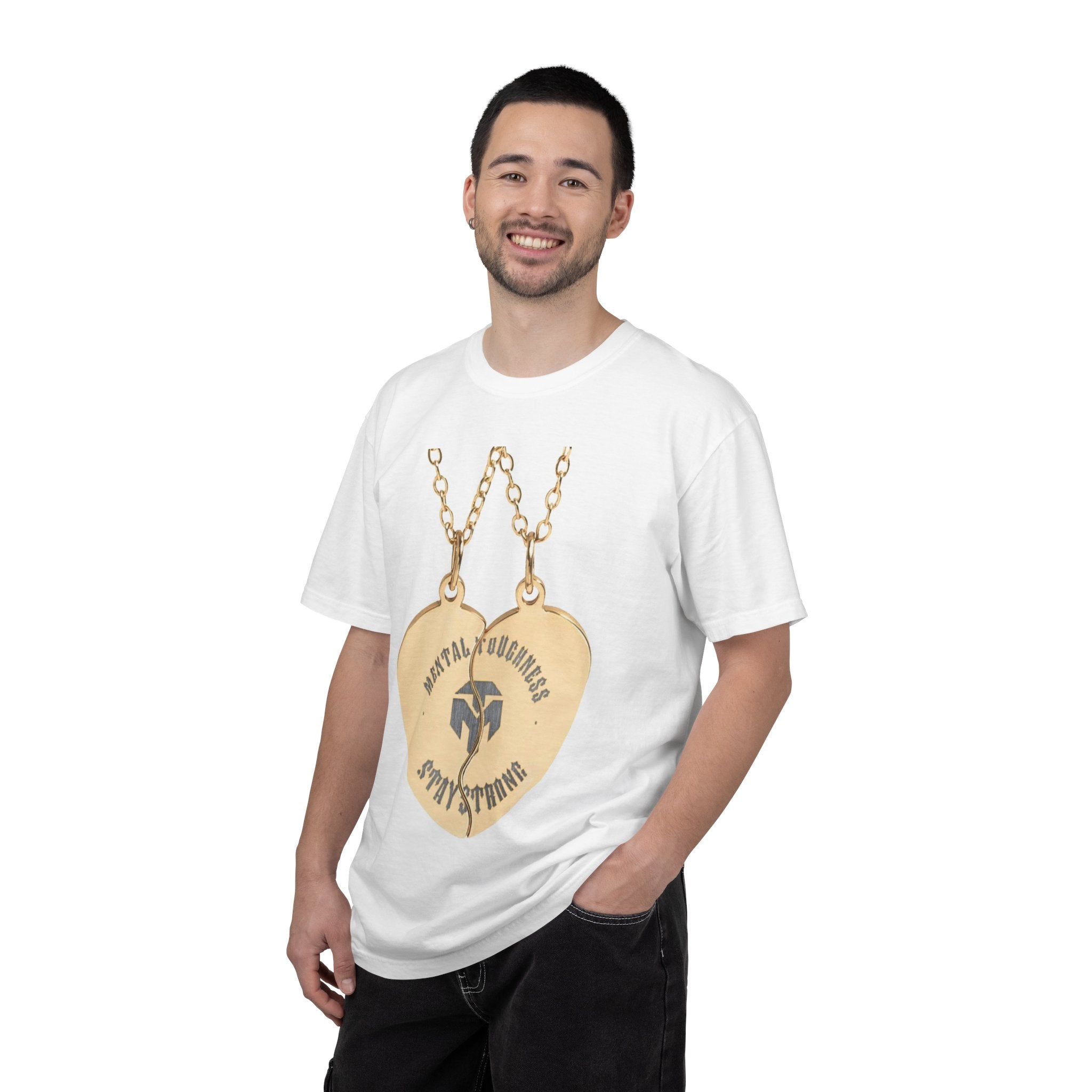 Heart Locket Graphic T‑Shirt — 'Mental Toughness, Stay Strong' Necklace Design