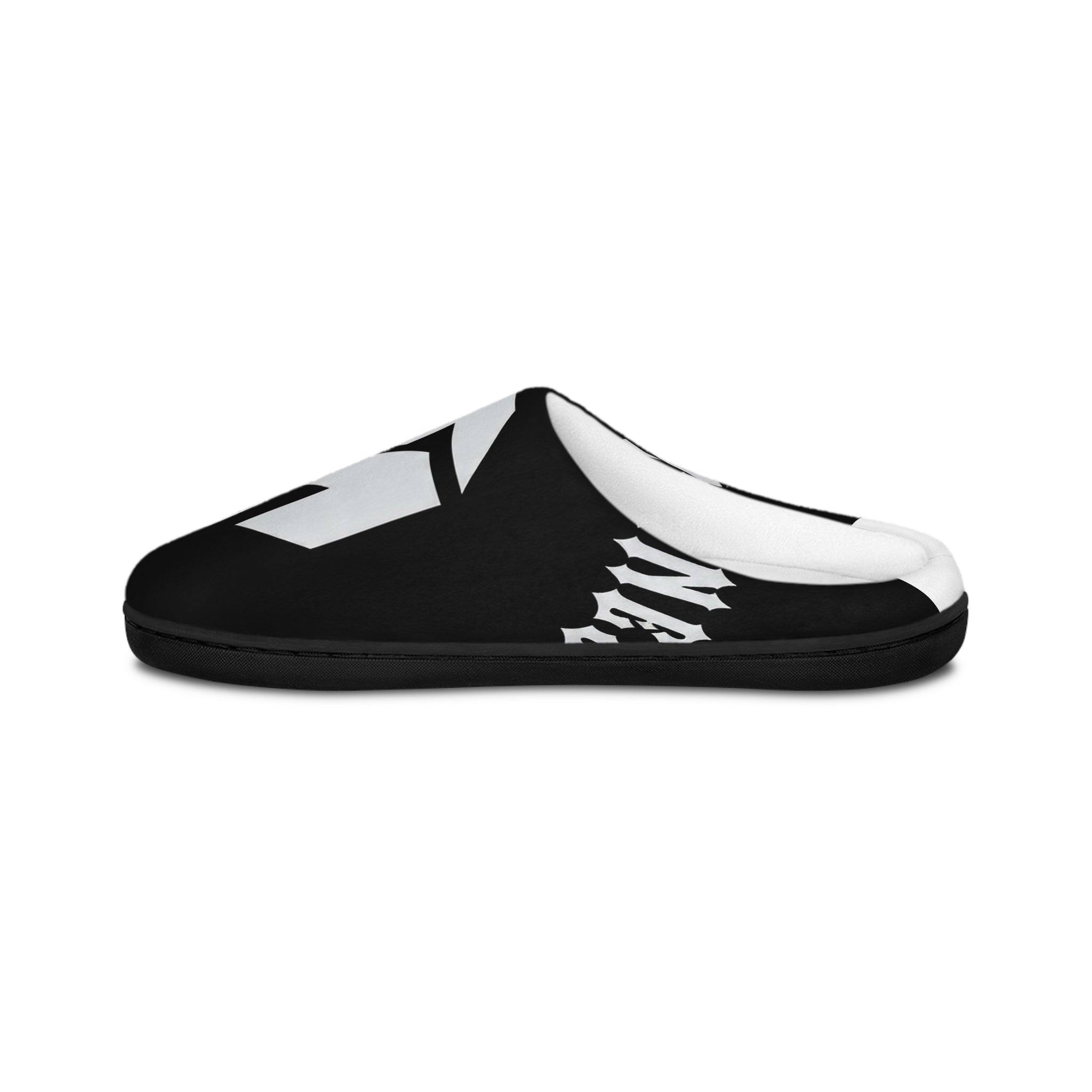 Men's Indoor Slippers — Bold Black & White Geometric Logo Slip-Ons