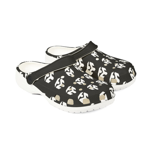 Black & White Tribal Pattern EVA Foam Clogs — Lightweight Slip-On Garden Shoes