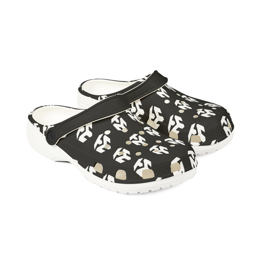 Black & White Tribal Pattern EVA Foam Clogs — Lightweight Slip-On Garden Shoes