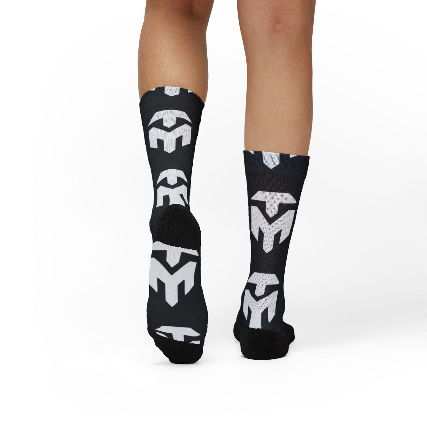 Logo Pattern Sublimation Socks — Black Monogram Athletic Crew Socks