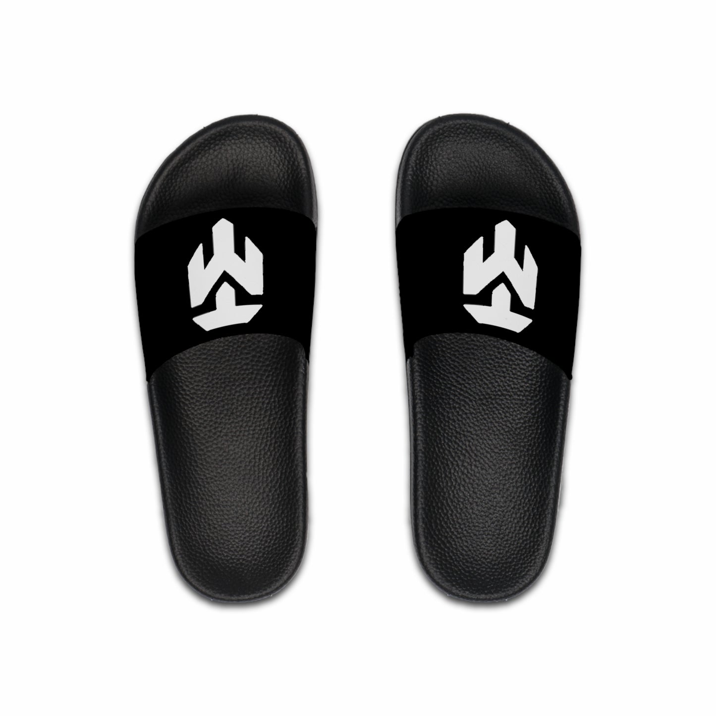 Men's Black Slide Sandals with White Geometric Logo — Casual Pool & Beach Slides