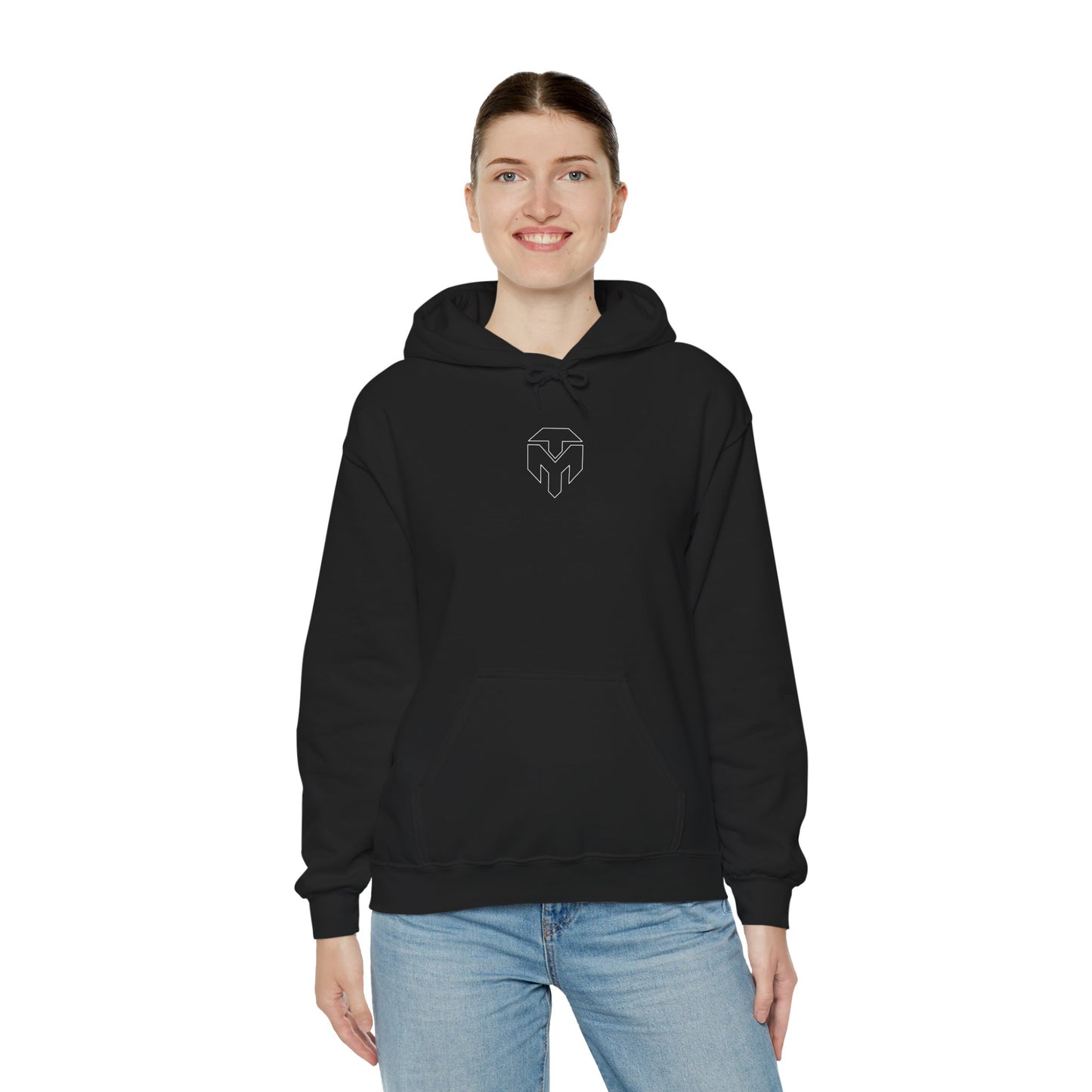 Minimalist Heart Mask Hoodie – Subtle Logo Black Pullover