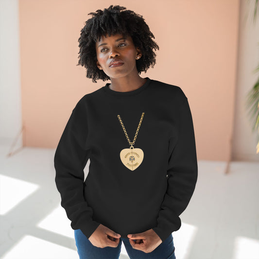 B.) Gold Heart Locket Crewneck Sweatshirt — Vintage Necklace Graphic