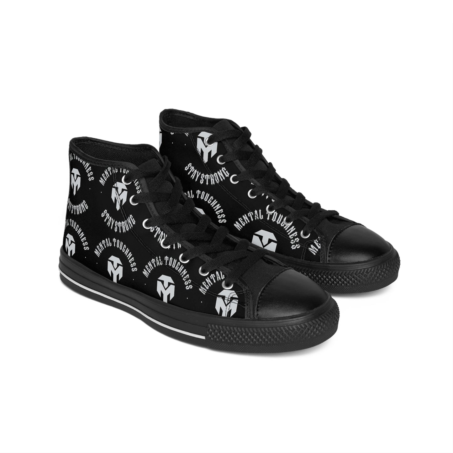 Men's Black High-Top Sneakers — Repeating Logo Pattern