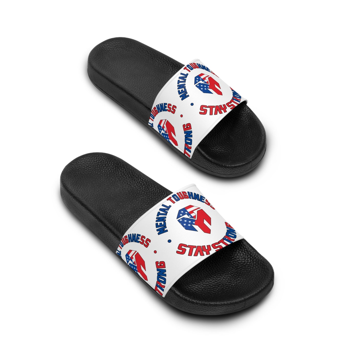 Patriotic "Stay Strong" Men's Slide Sandals — American Flag Rescue Design