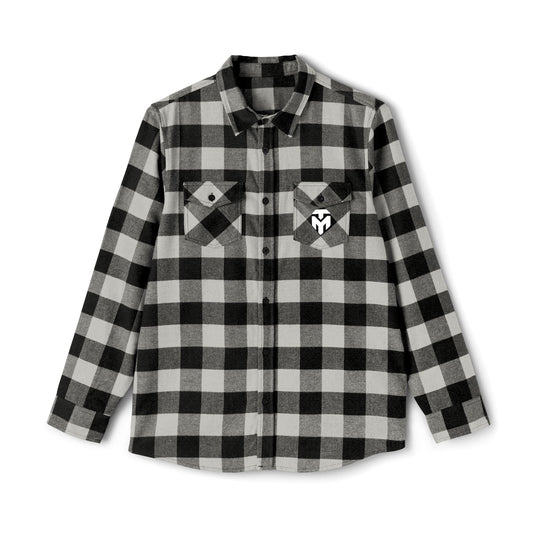 Black & White Buffalo Plaid Flannel Shirt with Geometric Logo — Casual Outdoor Workwear