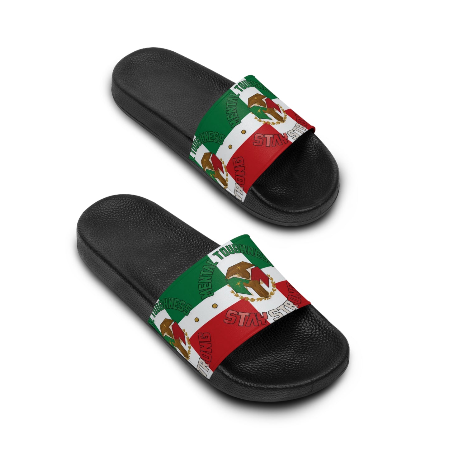 Mexican Flag Men's Slide Sandals — Patriotic Mexico Crest Pool Slides