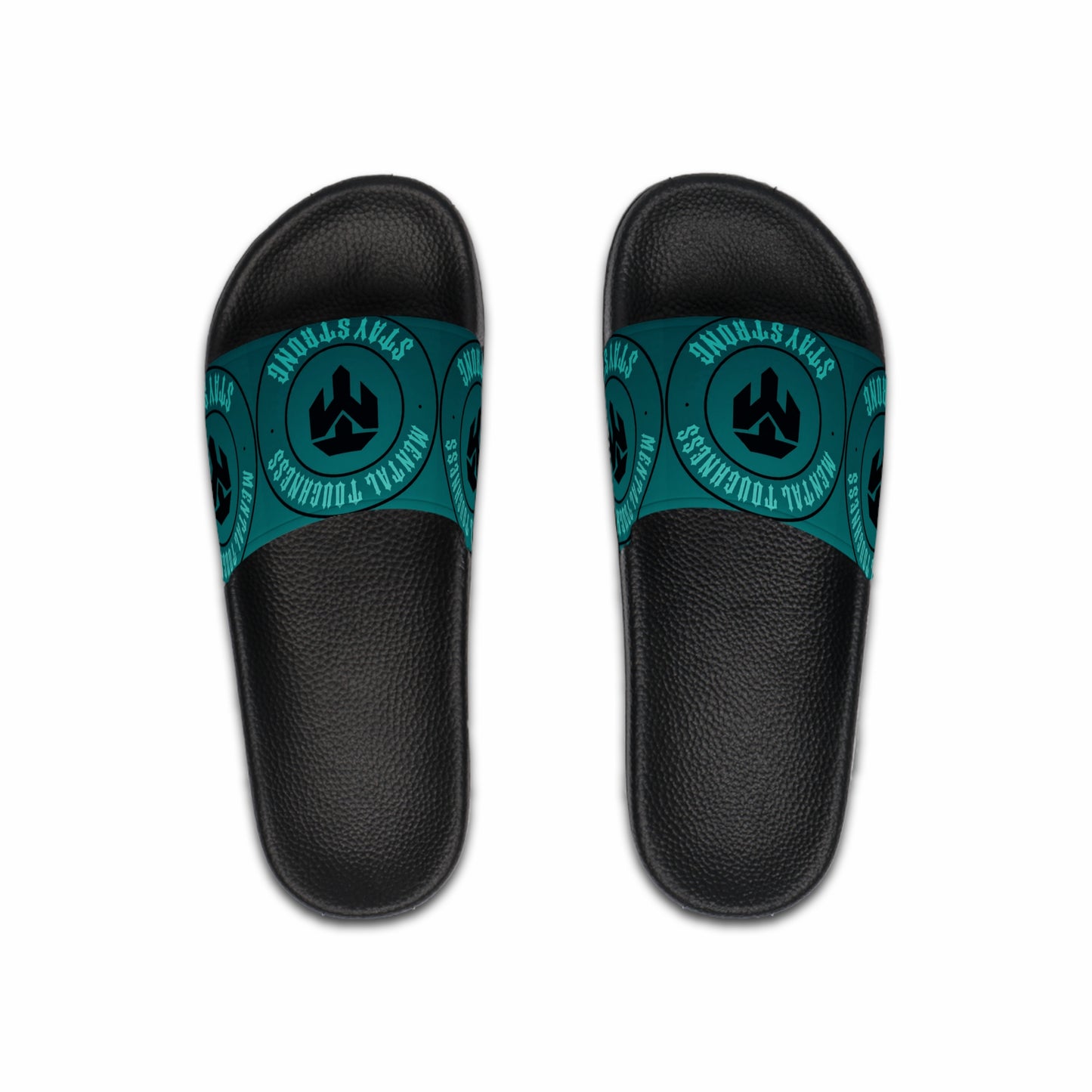 Men's Slide Sandals — Teal Spartan Strength Logo Slides