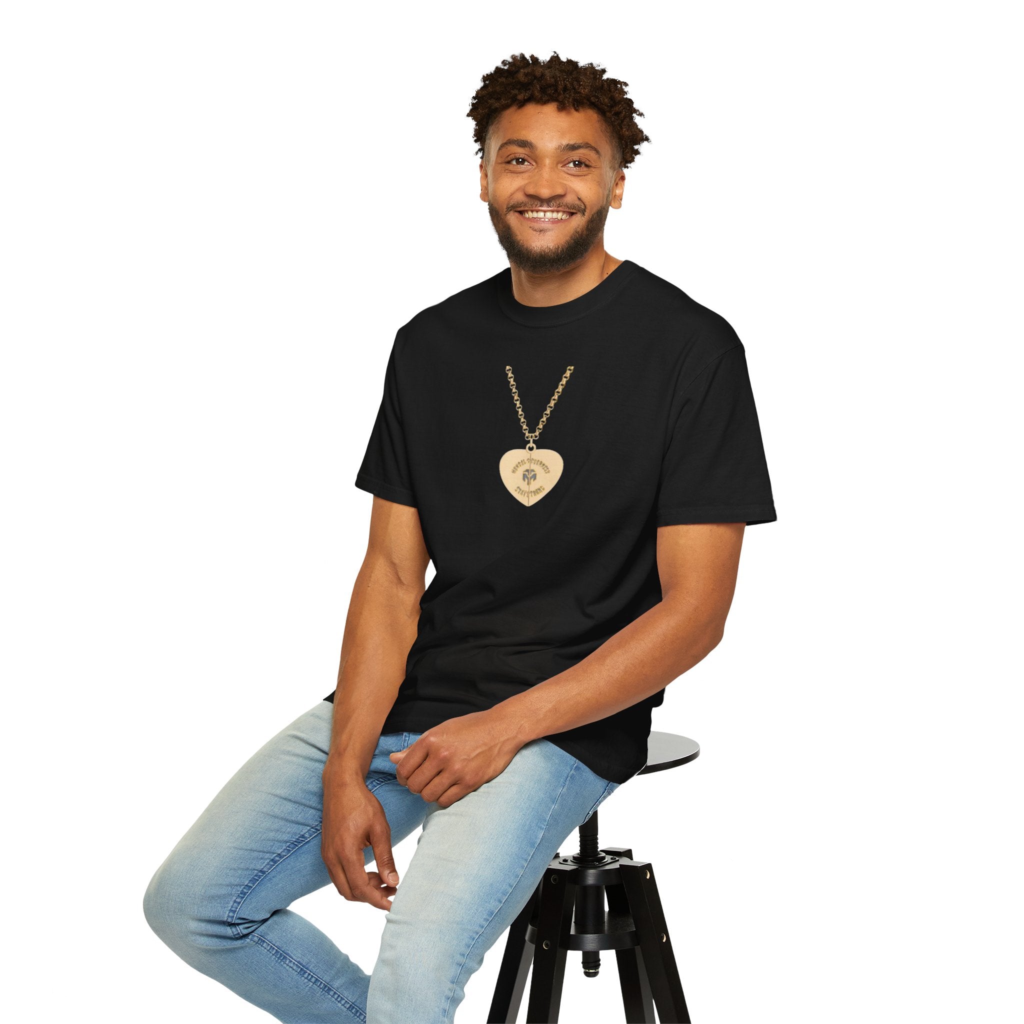 Heart Locket Necklace Graphic T-Shirt — Vintage Gold Pendant Tee