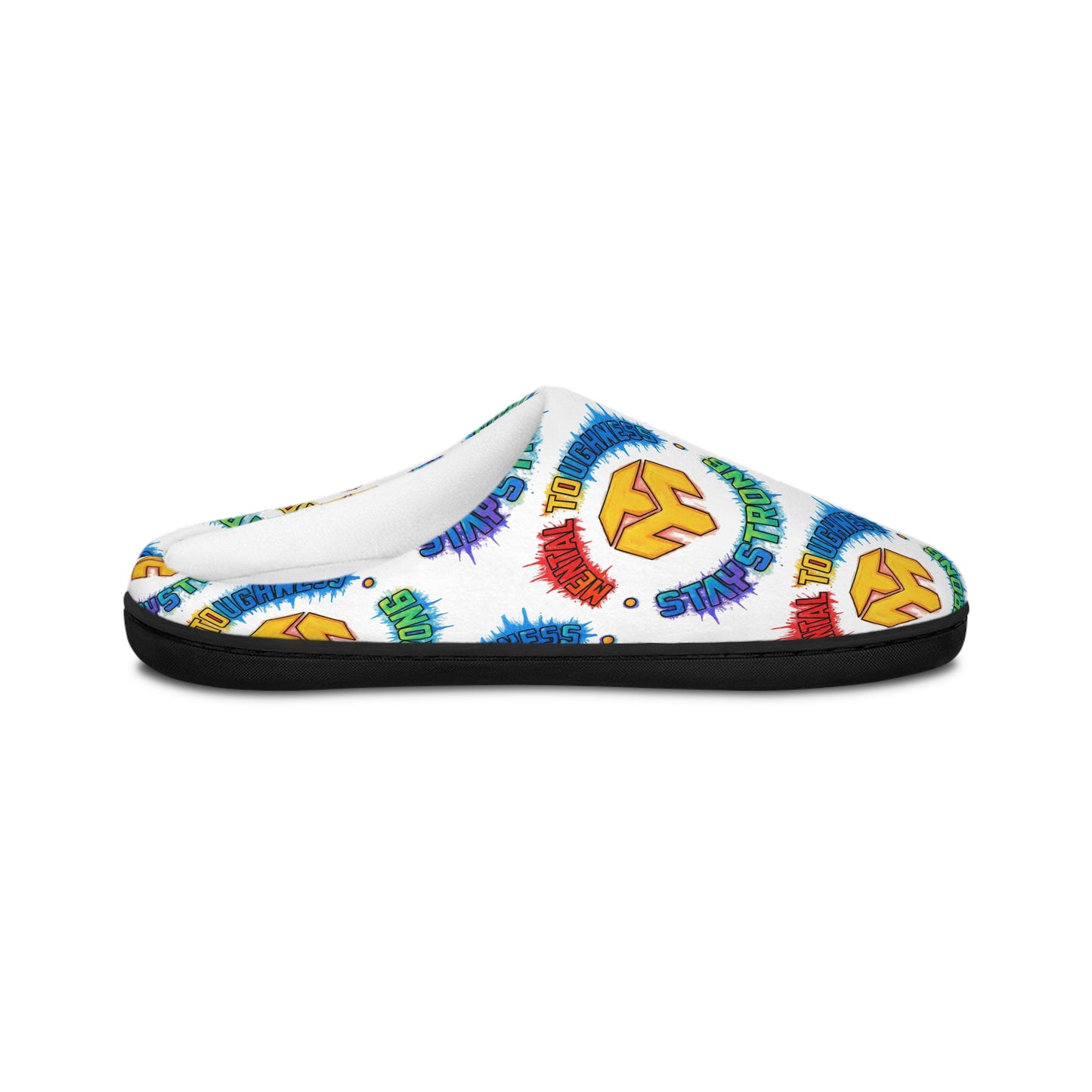Men's Indoor Slippers — Colorful Peace Sign & Brushstroke Pattern