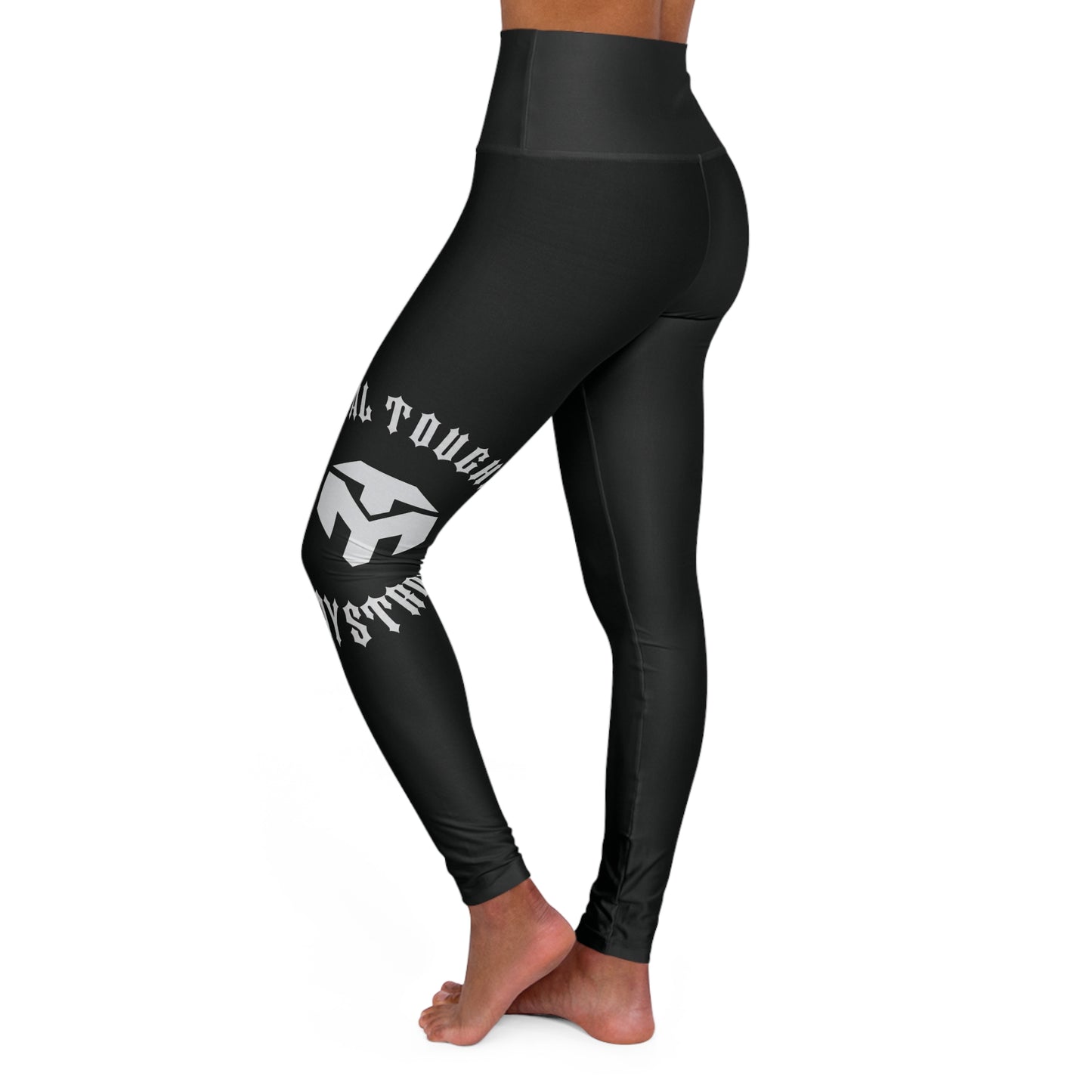 High-Waisted Yoga Leggings — Mental Strength Symbol Black AOP