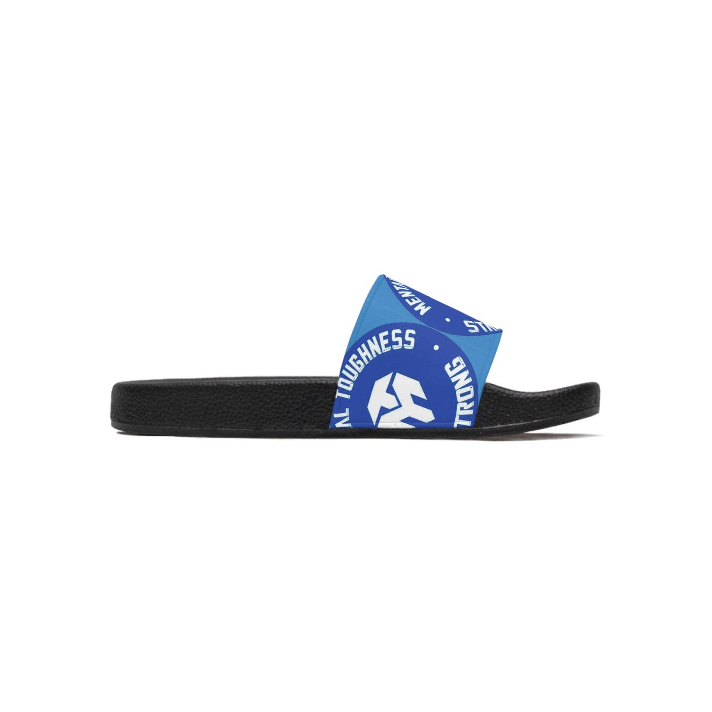 Slide Sandals — Blue 'Mental Toughness Stays Strong' Athletic Pool Slides