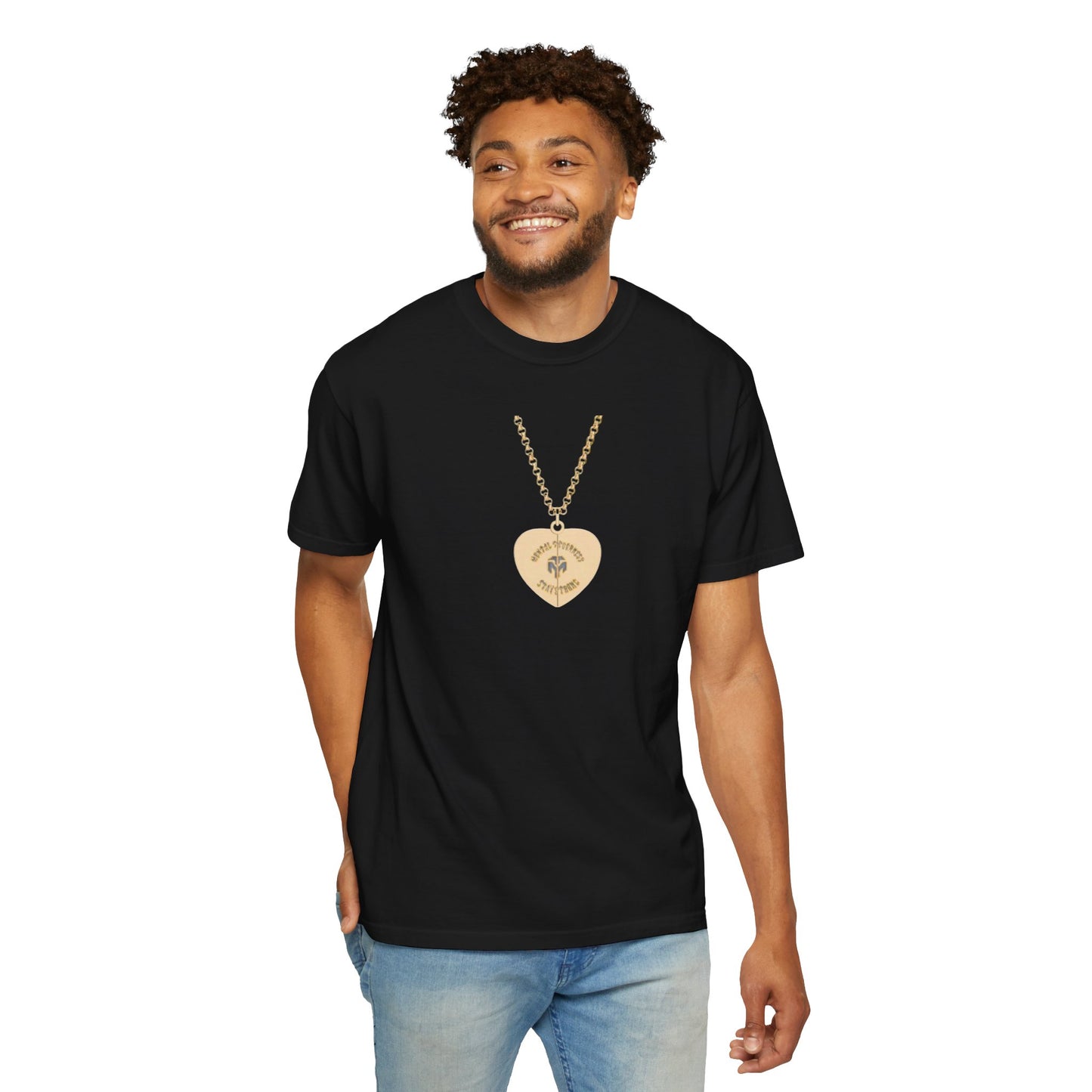 Heart Locket Necklace Graphic T-Shirt — Vintage Gold Pendant Tee