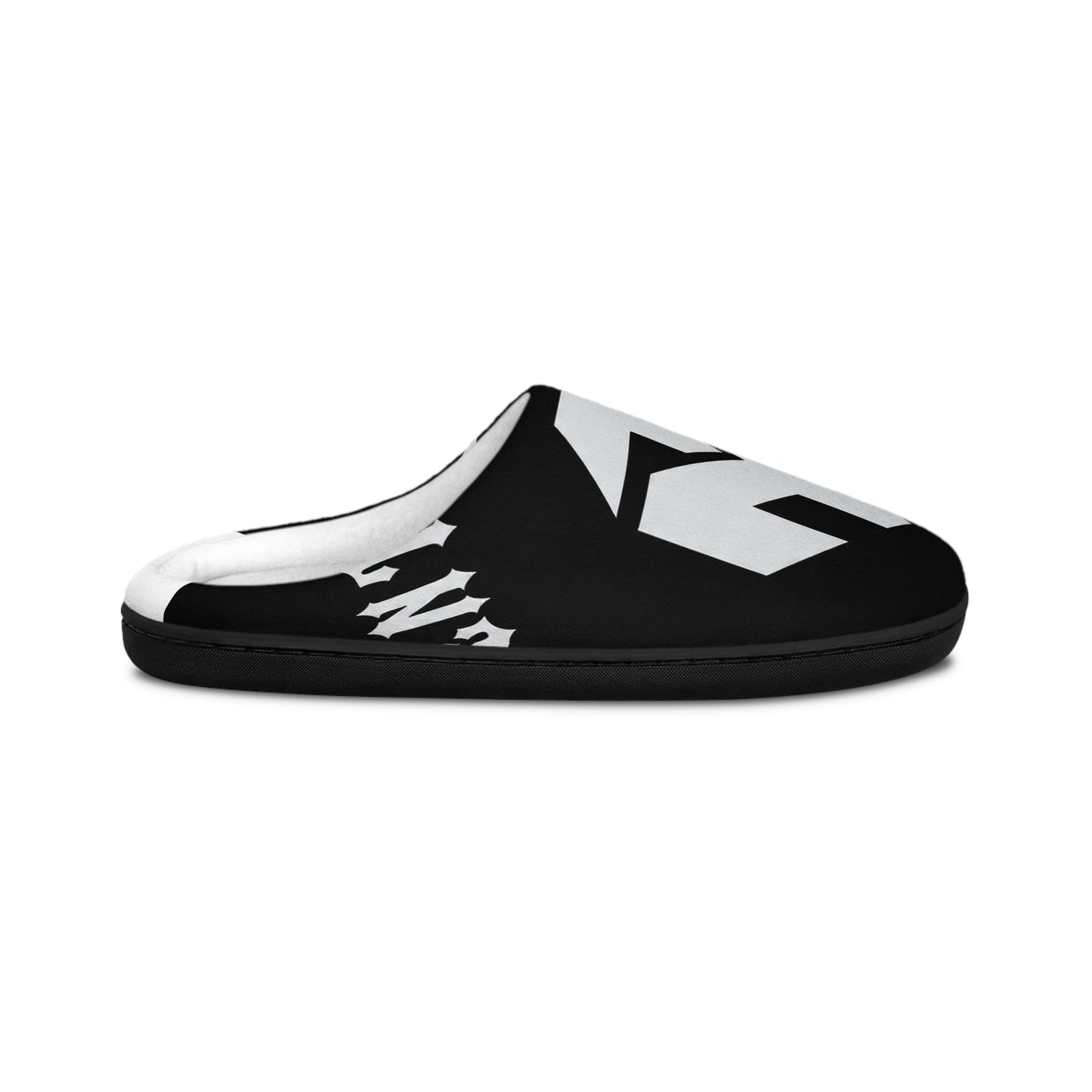Men's Indoor Slippers — Bold Black & White Geometric Logo Slip-Ons