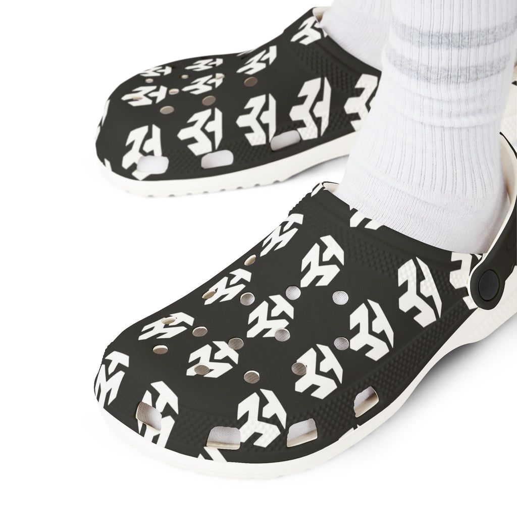 Black & White Tribal Pattern EVA Foam Clogs — Lightweight Slip-On Garden Shoes