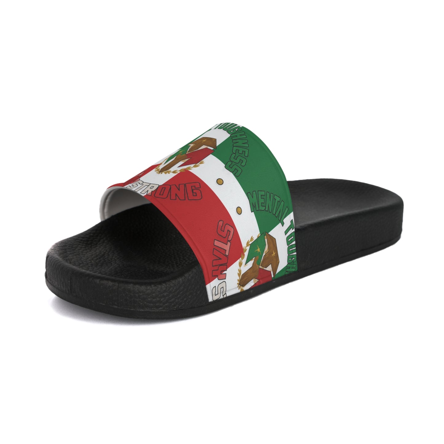 Mexican Flag Men's Slide Sandals — Patriotic Mexico Crest Pool Slides