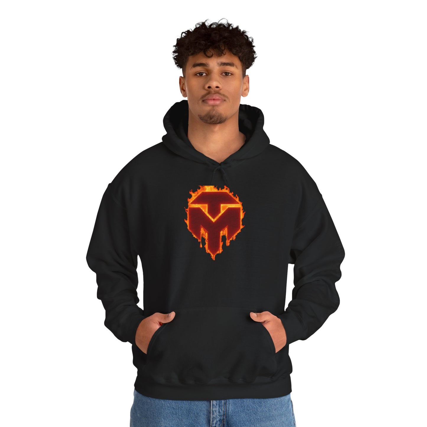 Molten Shield Logo Hoodie — Gaming Streetwear Hooded Sweatshirt with ‘Strength in Darkness’ Sleeve Text