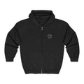 Embroidered Heart Maze Zip Hoodie — Minimal Black Full‑Zip Sweatshirt