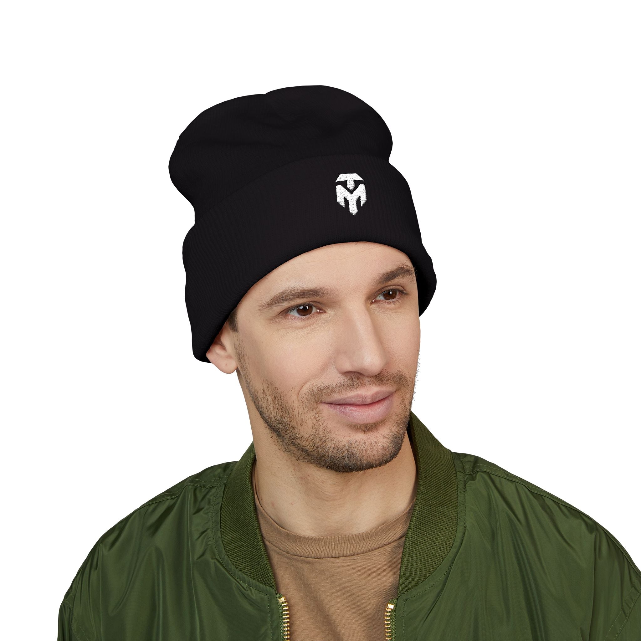 Cuffed Beanie with Embroidered Spartan Logo — Warm Winter Knit Hat