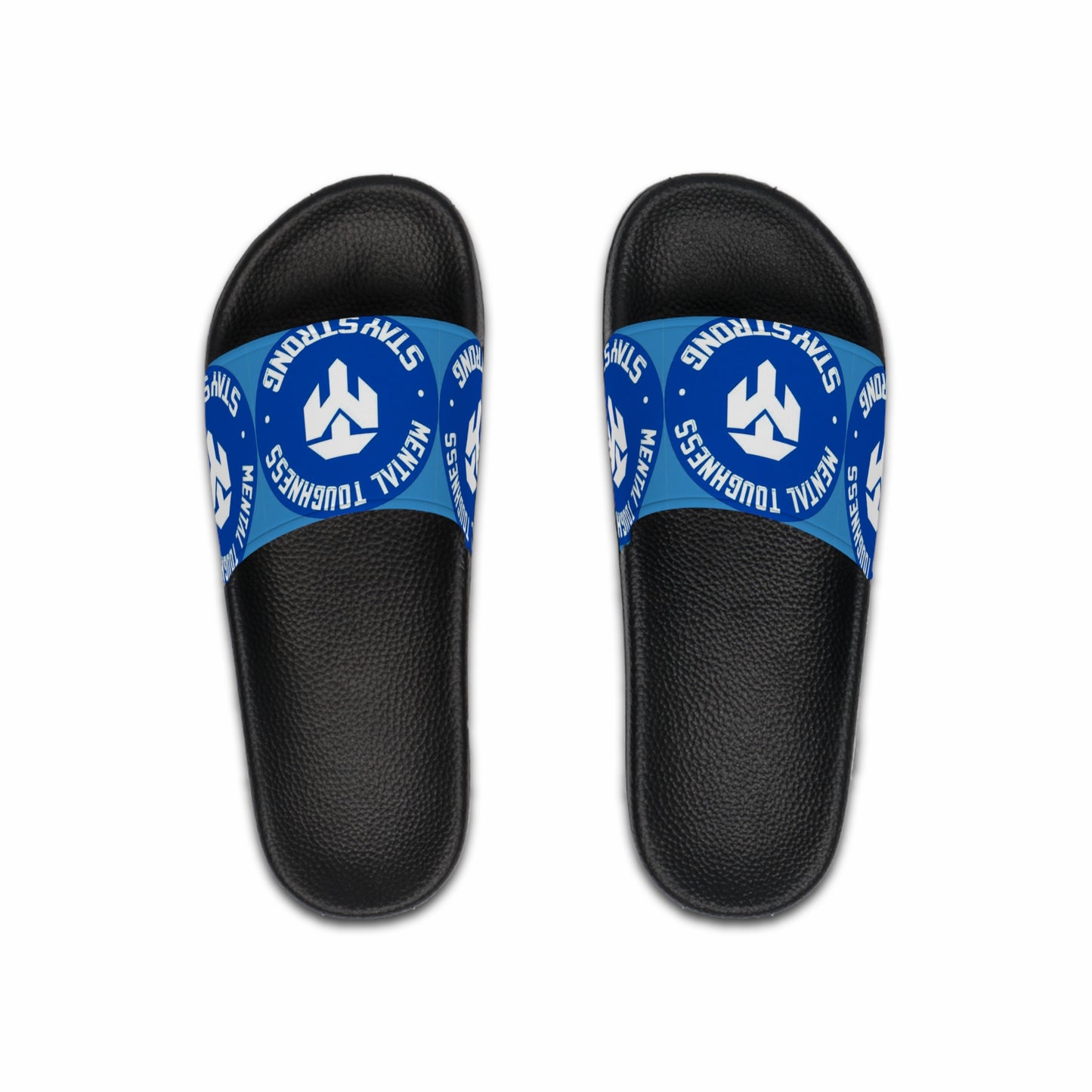 Slide Sandals — Blue 'Mental Toughness Stays Strong' Athletic Pool Slides
