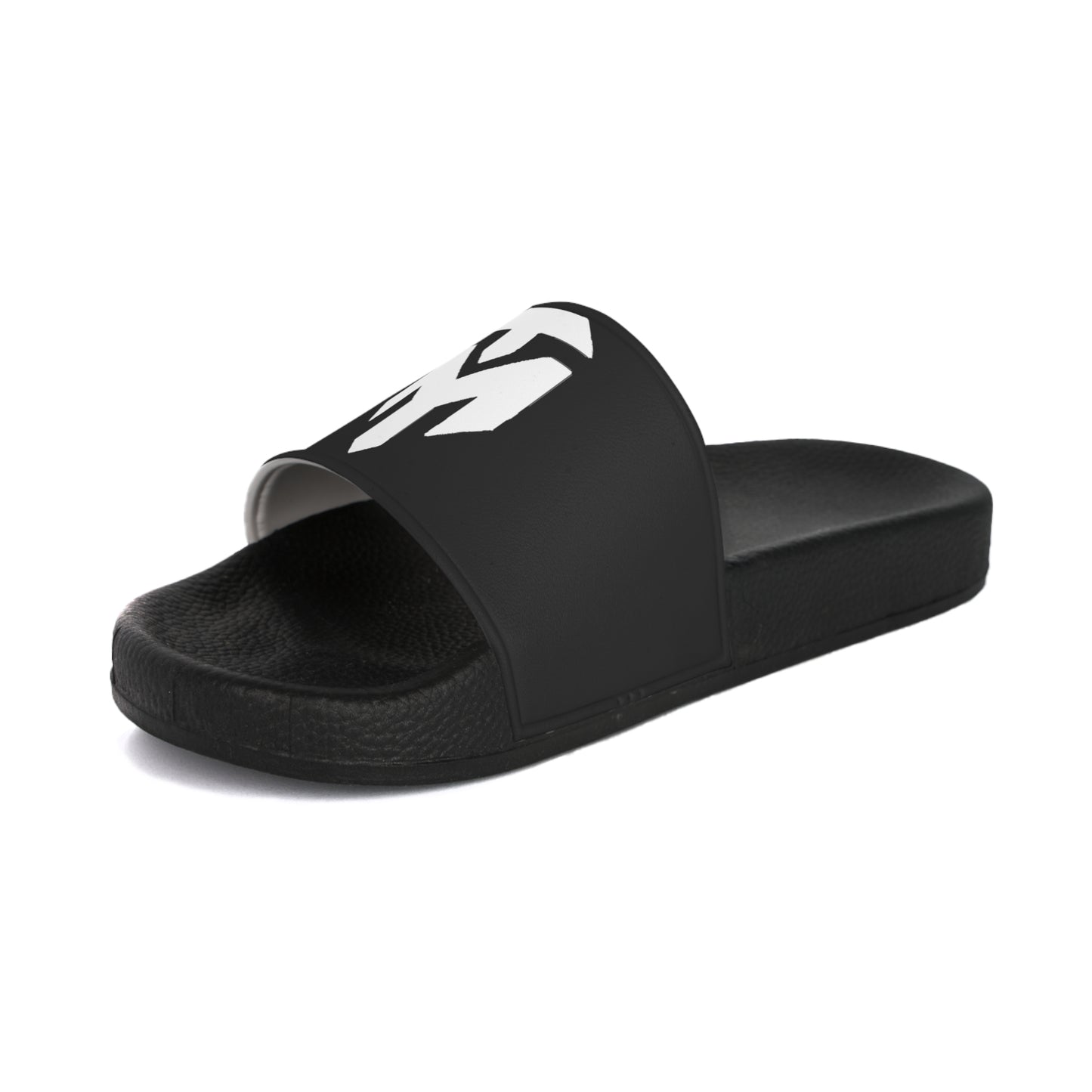 Men's Black Slide Sandals with White Geometric Logo — Casual Pool & Beach Slides