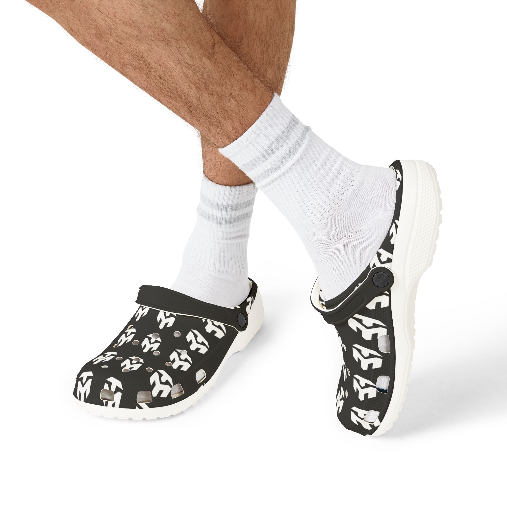 Black & White Tribal Pattern EVA Foam Clogs — Lightweight Slip-On Garden Shoes