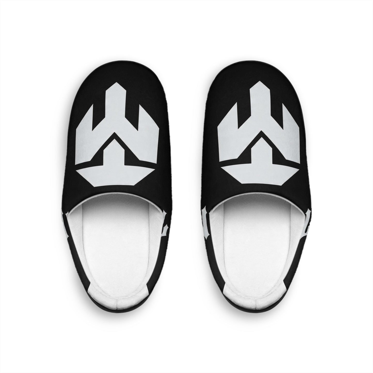 Men's Indoor Slippers — Bold Black & White Geometric Logo Slip-Ons