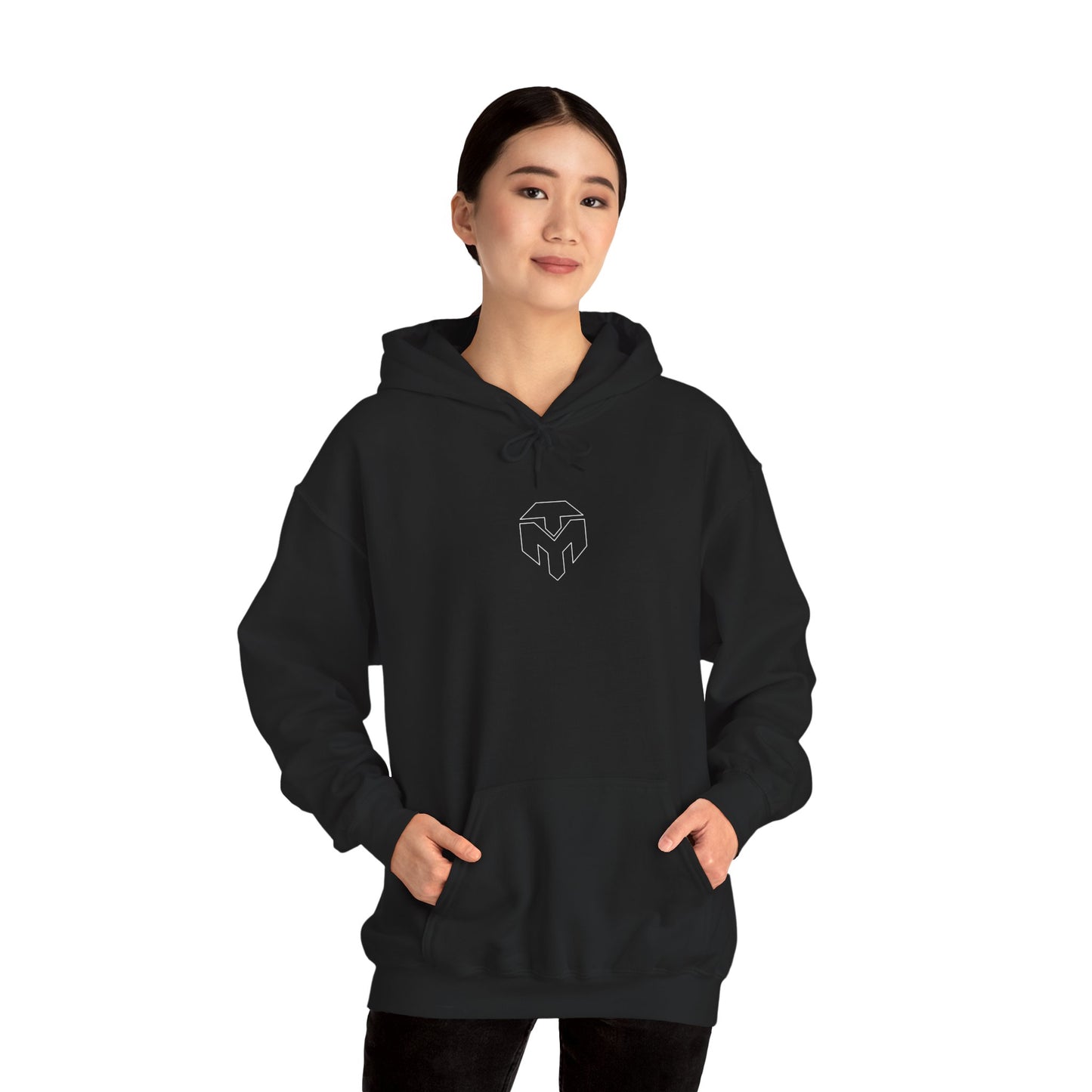 Minimalist Heart Mask Hoodie – Subtle Logo Black Pullover