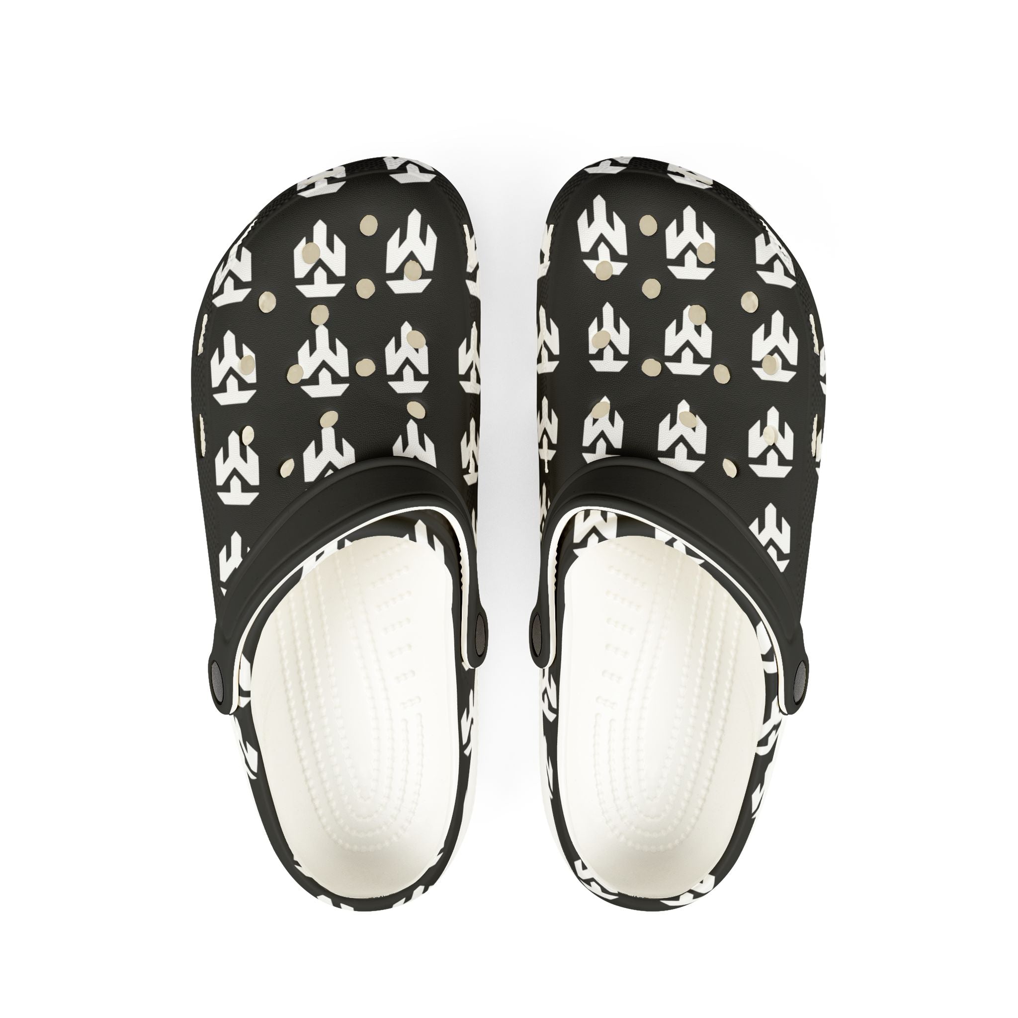 Black & White Tribal Pattern EVA Foam Clogs — Lightweight Slip-On Garden Shoes