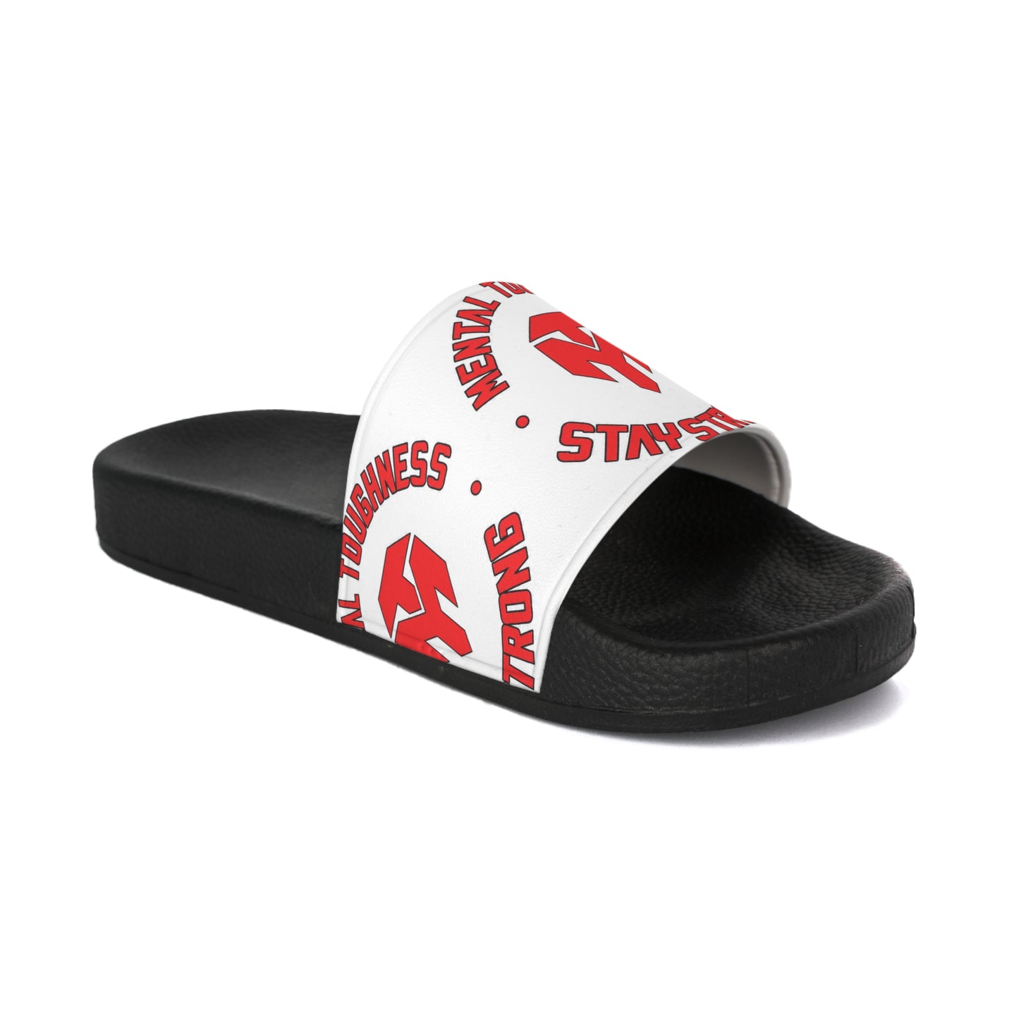 Slide Sandals — "Stay Strong" Red Logo Pool Slides for Men