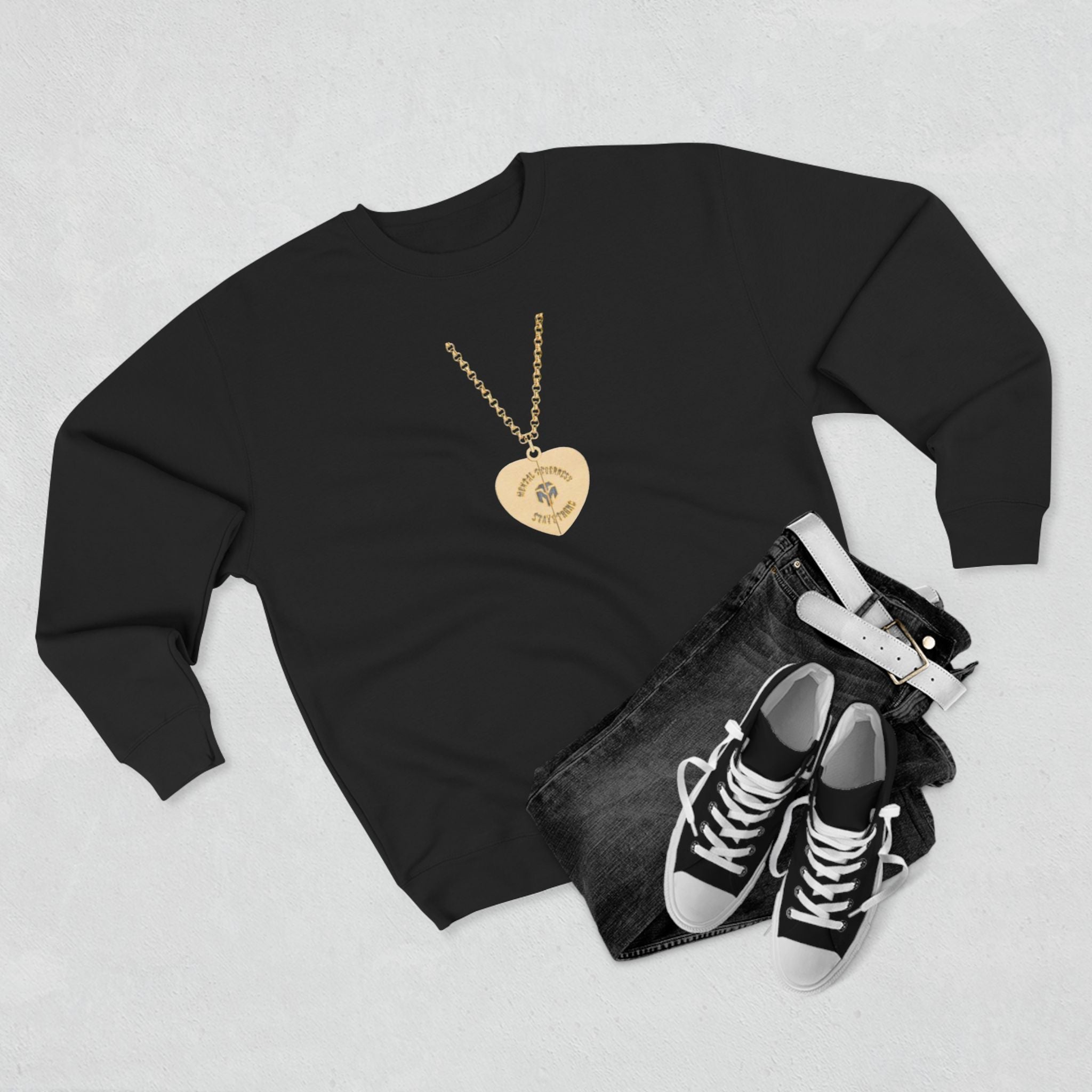 B.) Gold Heart Locket Crewneck Sweatshirt — Vintage Necklace Graphic